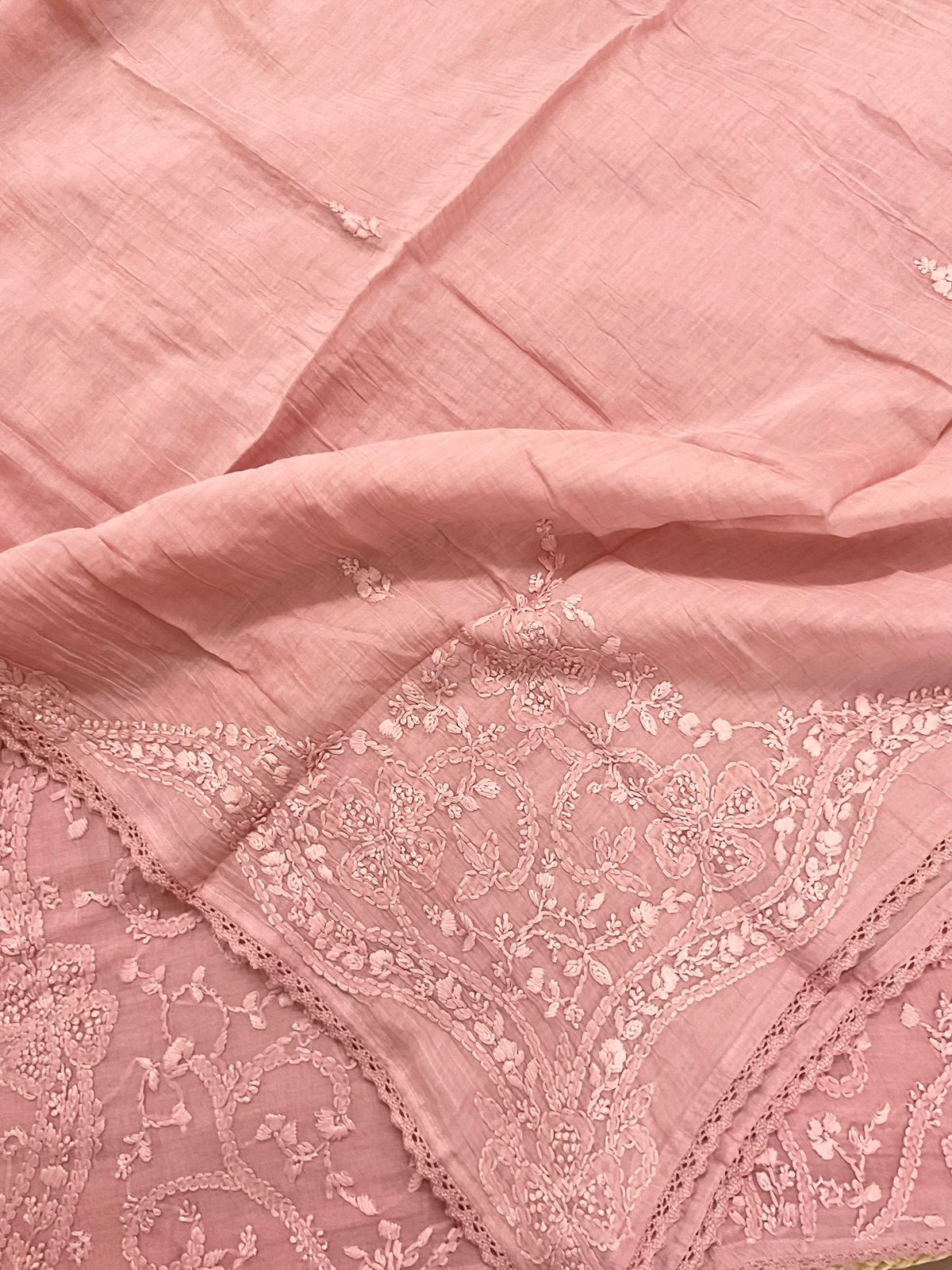 Pure Mul Chanderi Embroidered Suit - Onion Pink