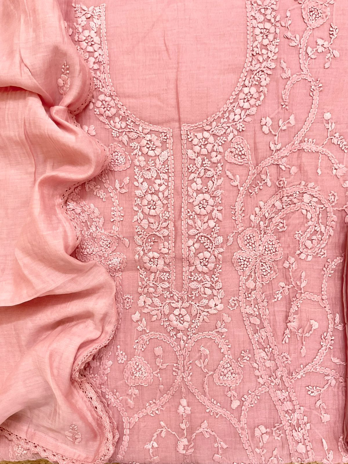 Pure Mul Chanderi Embroidered Suit - Onion Pink