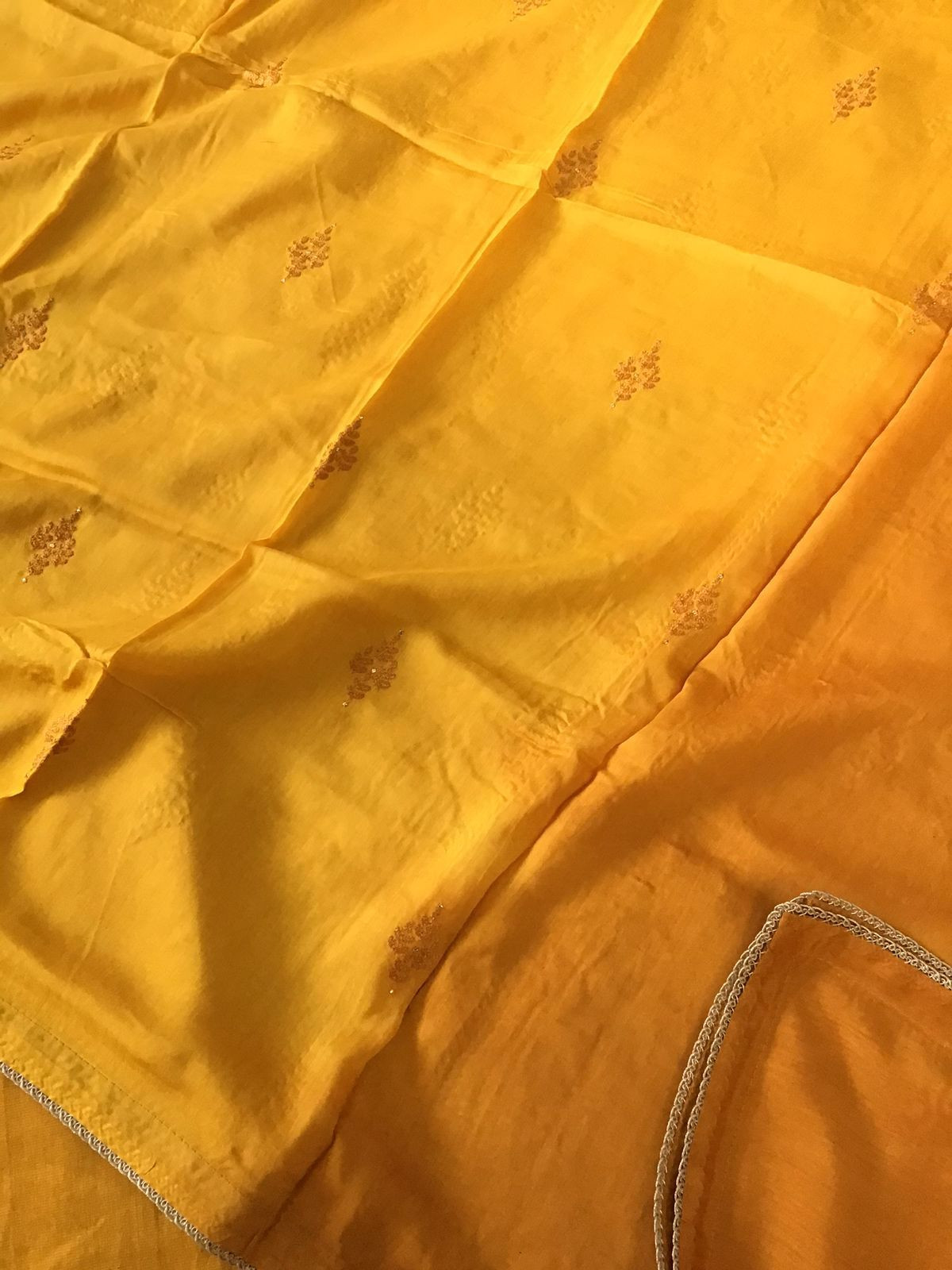 Pure Linen Chanderi Embroidered Suit - Yellow