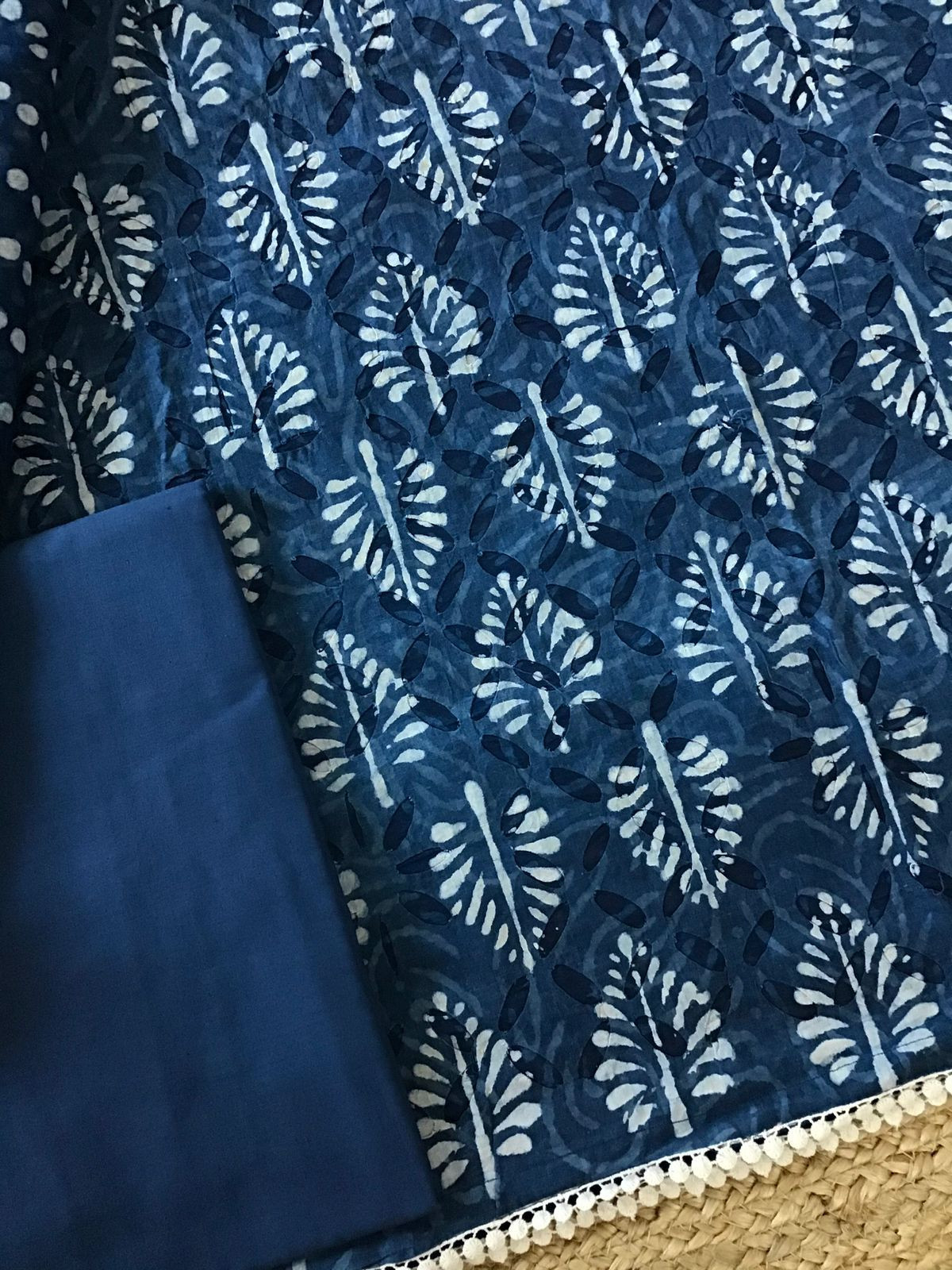 Pure Cotton Batik Printed Applique Work Suit - Blue