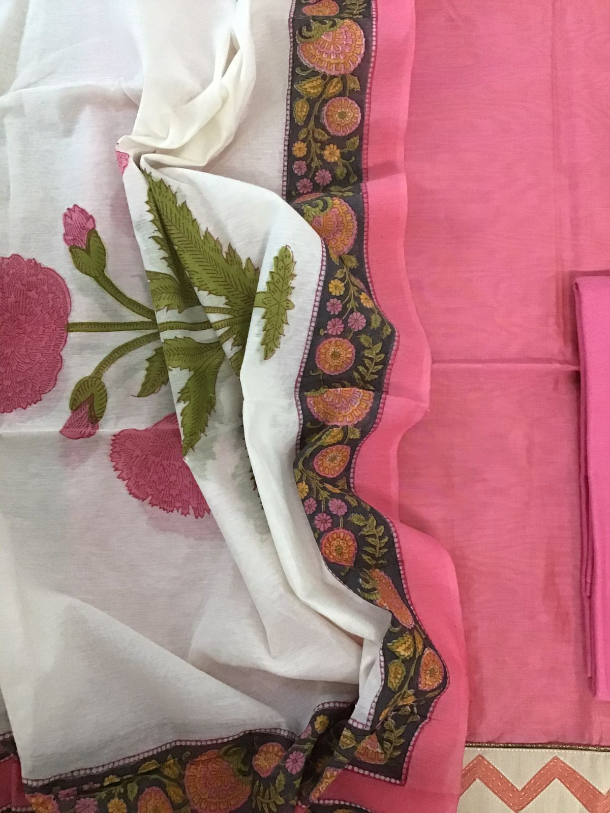 Soft Chanderi Printed Embroidered Suit - Pink