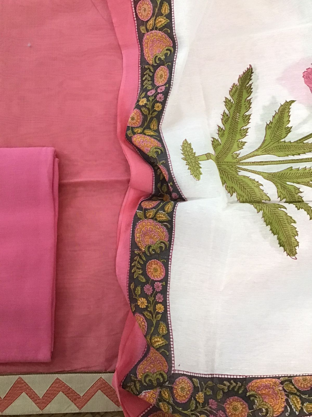 Soft Chanderi Printed Embroidered Suit - Pink