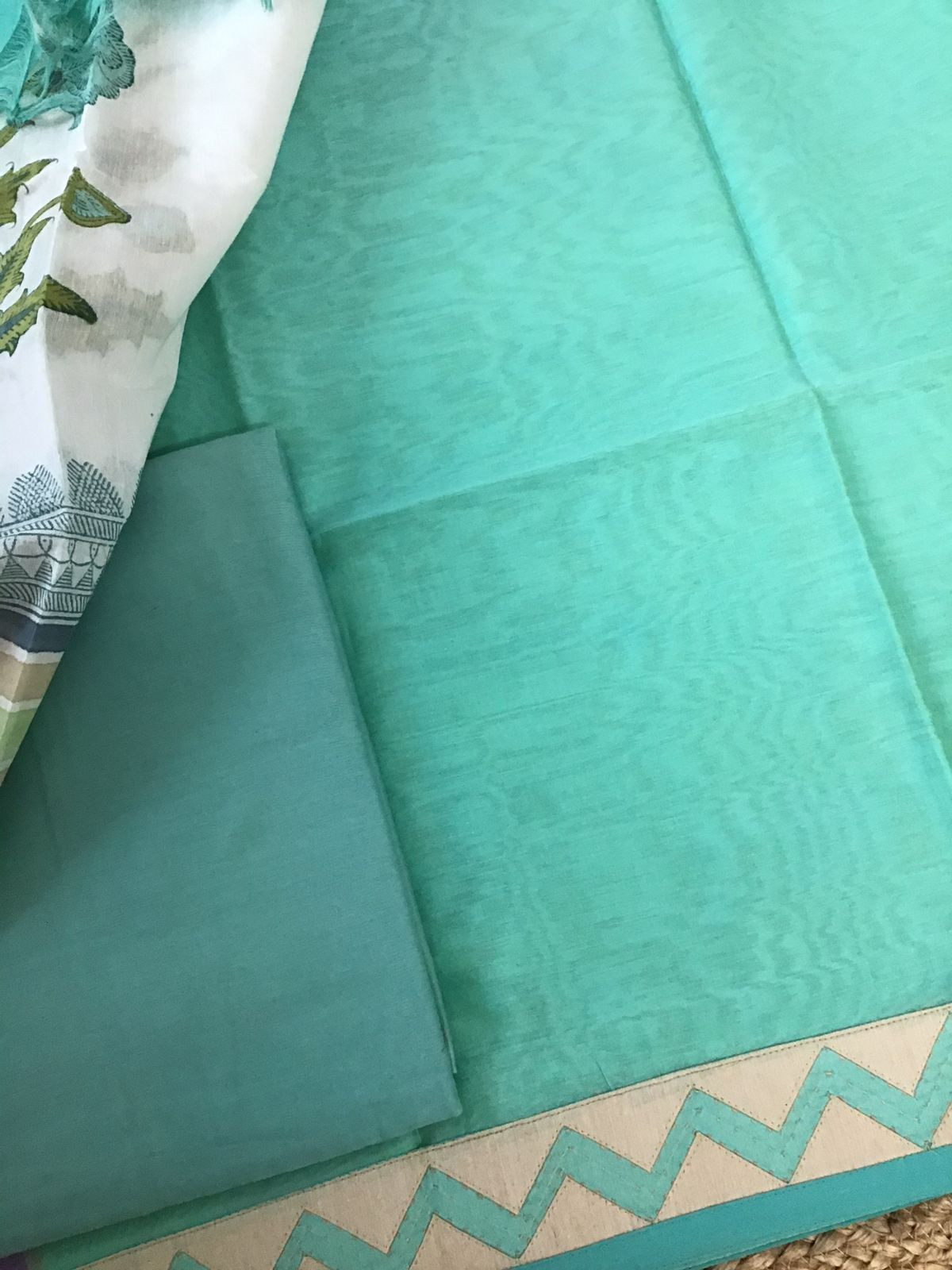 Soft Chanderi Printed Embroidered Suit - Sea Green