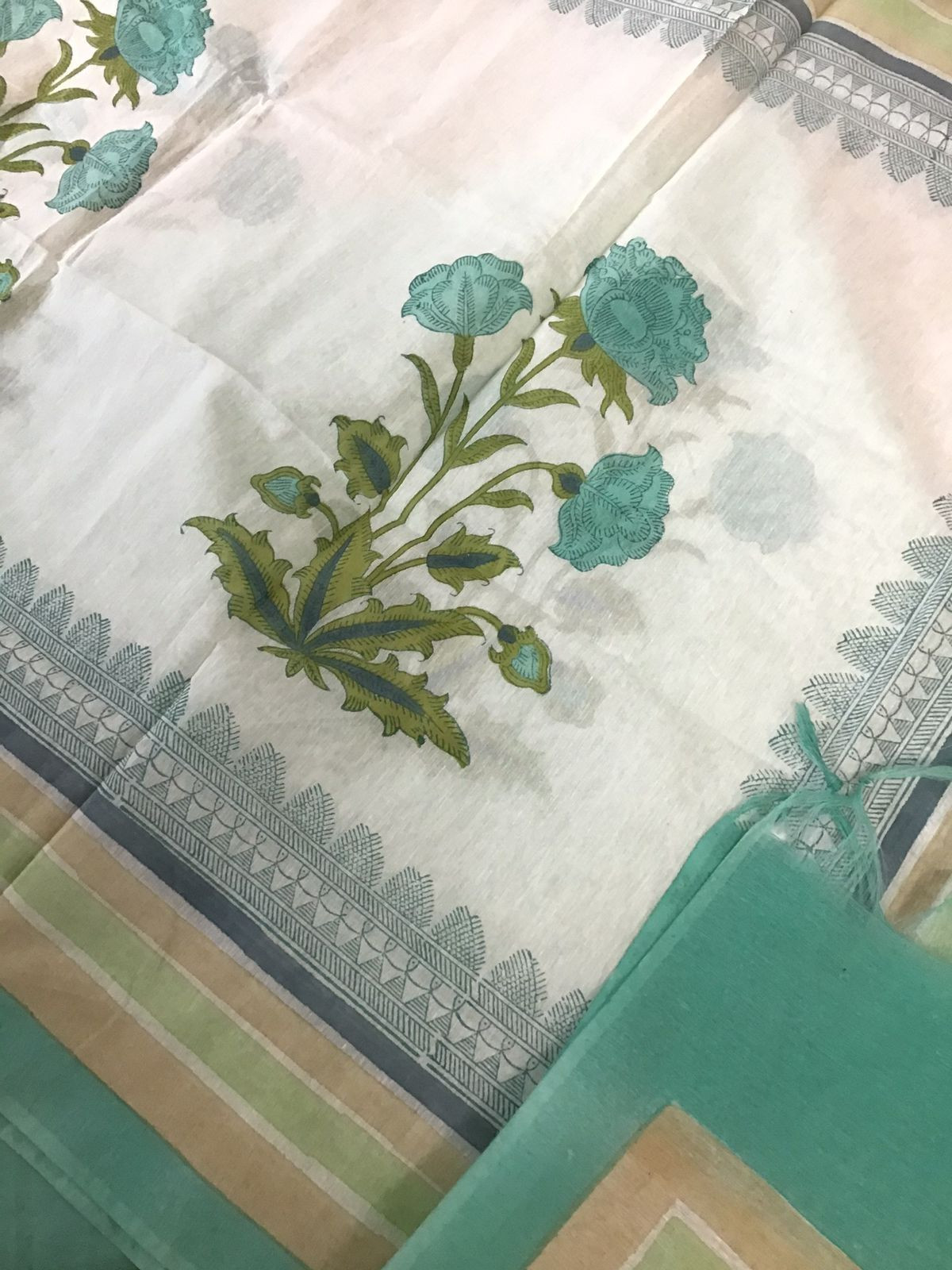 Soft Chanderi Printed Embroidered Suit - Sea Green