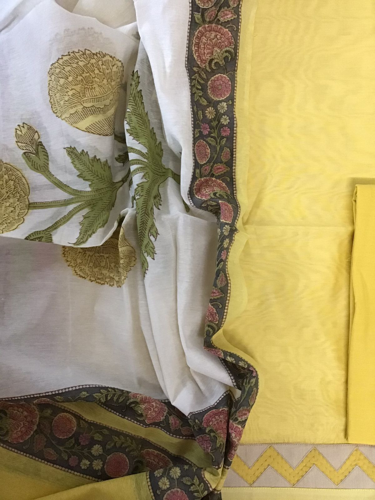 Soft Chanderi Printed Embroidered Suit - Yellow