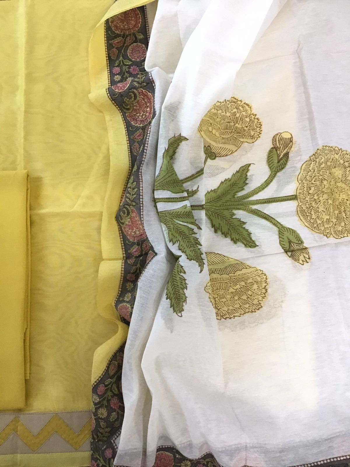 Soft Chanderi Printed Embroidered Suit - Yellow