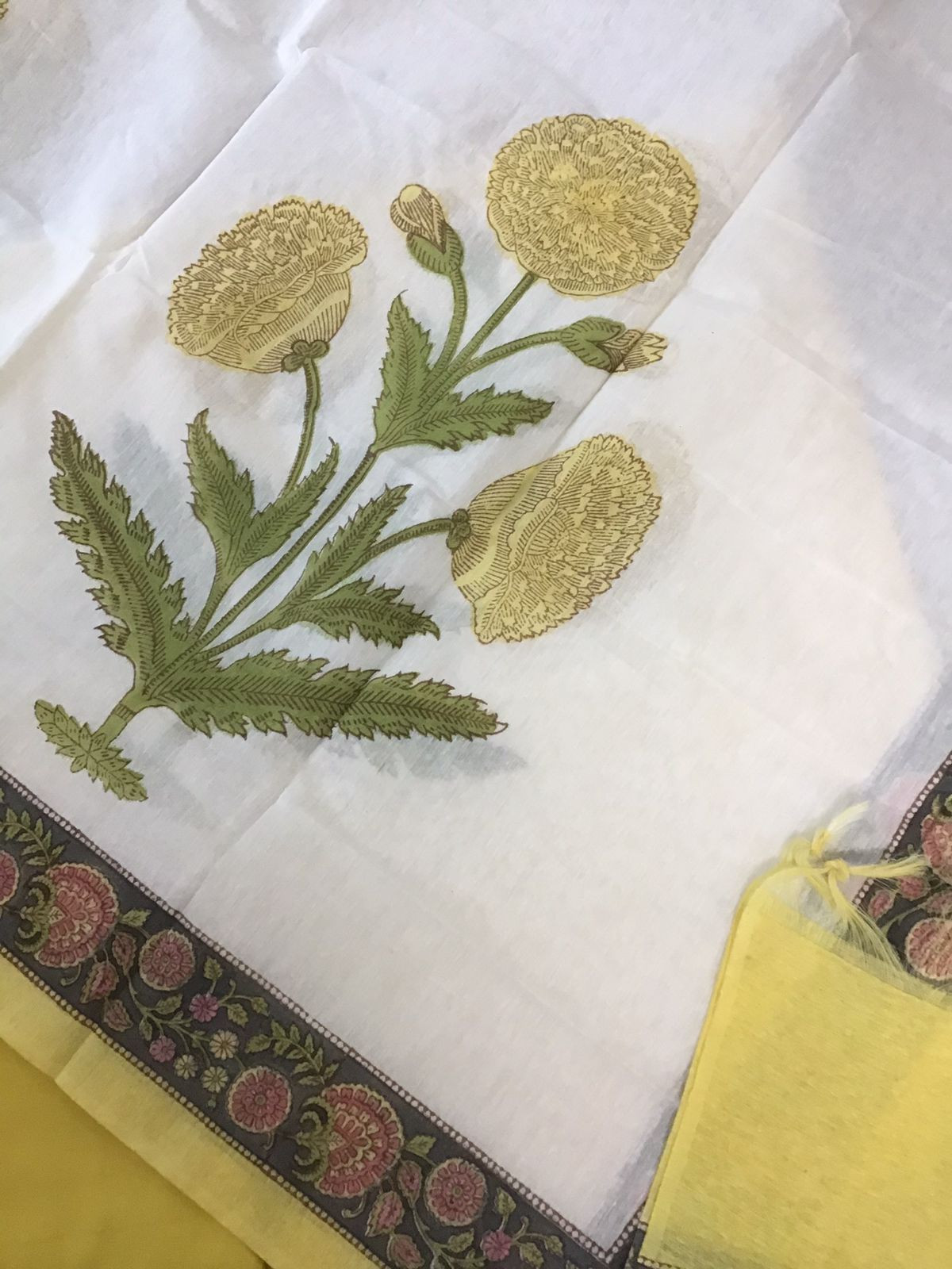 Soft Chanderi Printed Embroidered Suit - Yellow