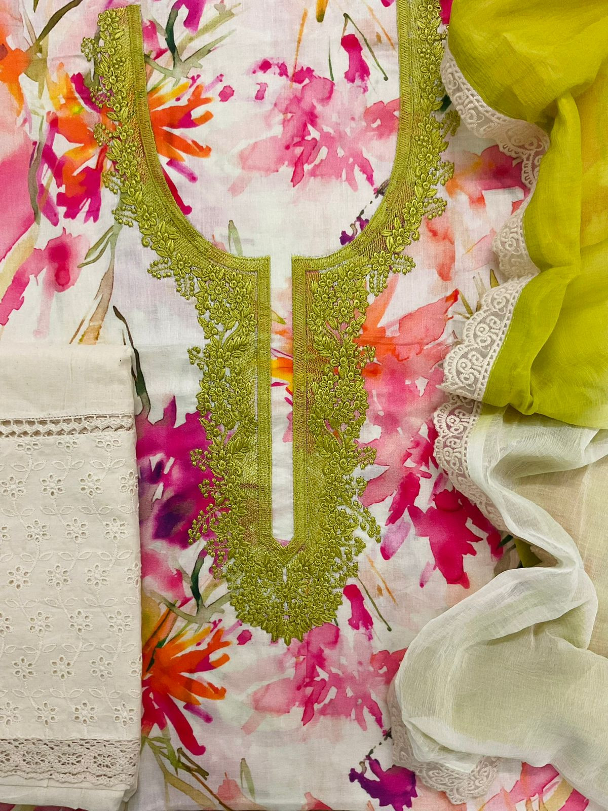 Pure Jaam Cotton Printed Embroidered Suit - Off White