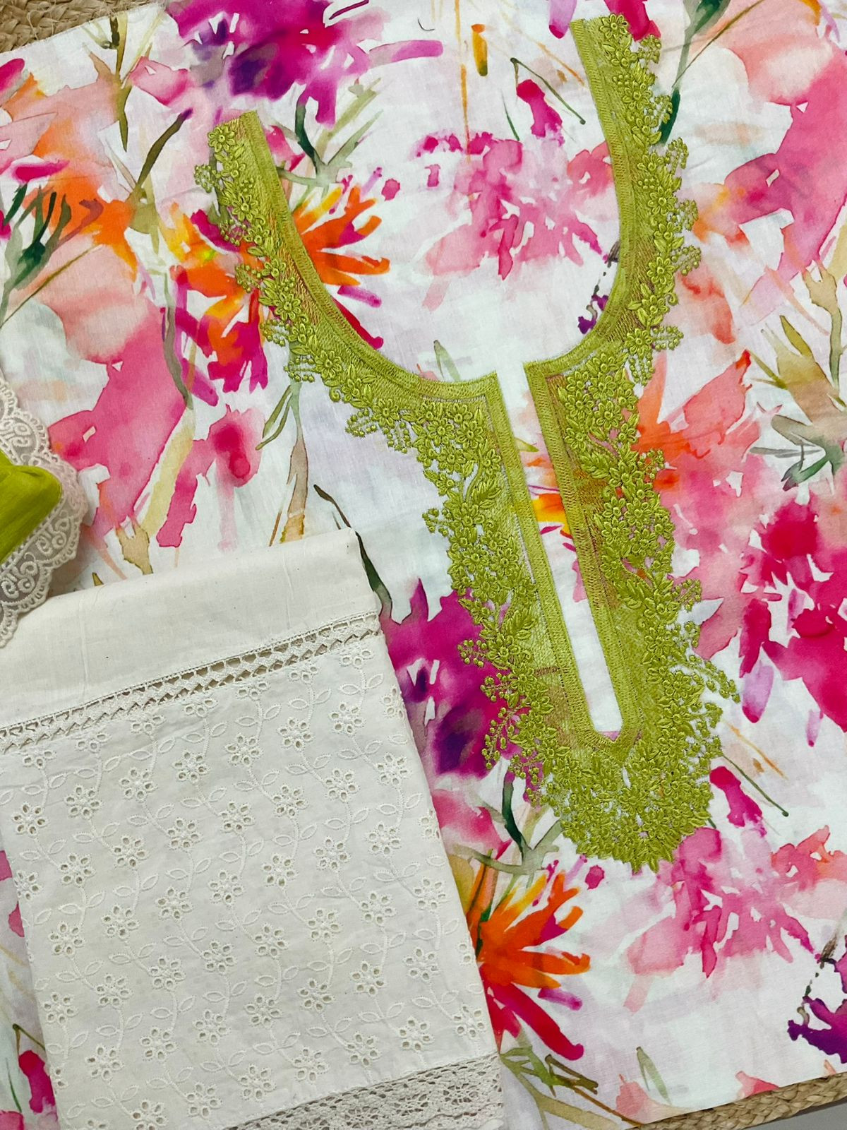 Pure Jaam Cotton Printed Embroidered Suit - Off White