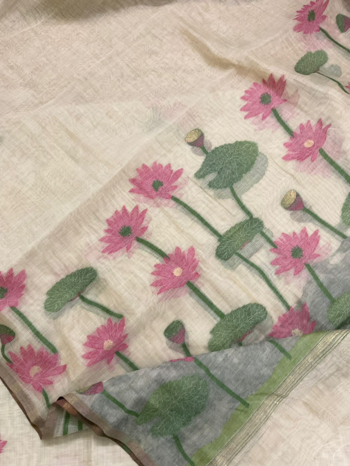 Soft Fine Slub Chanderi Jamdani Weaved Suit - Beige