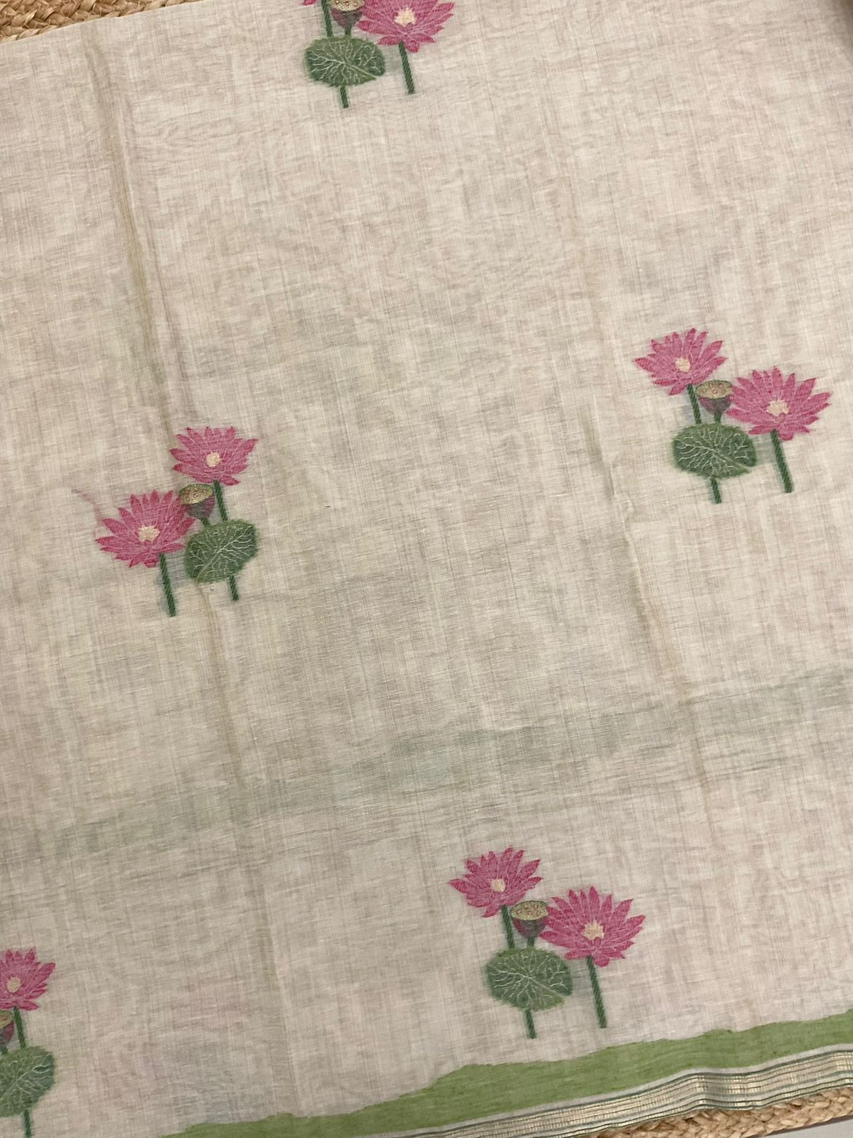 Soft Fine Slub Chanderi Jamdani Weaved Suit - Beige