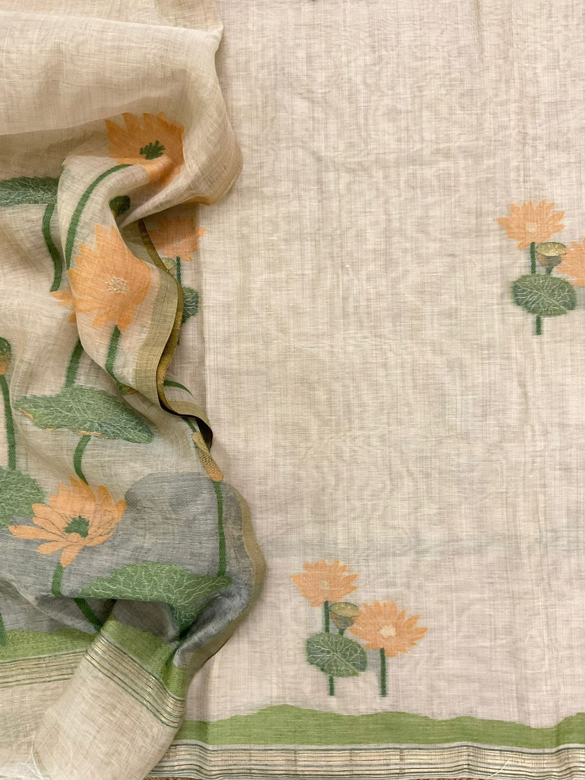 Soft Fine Slub Chanderi Jamdani Weaved Suit - Beige