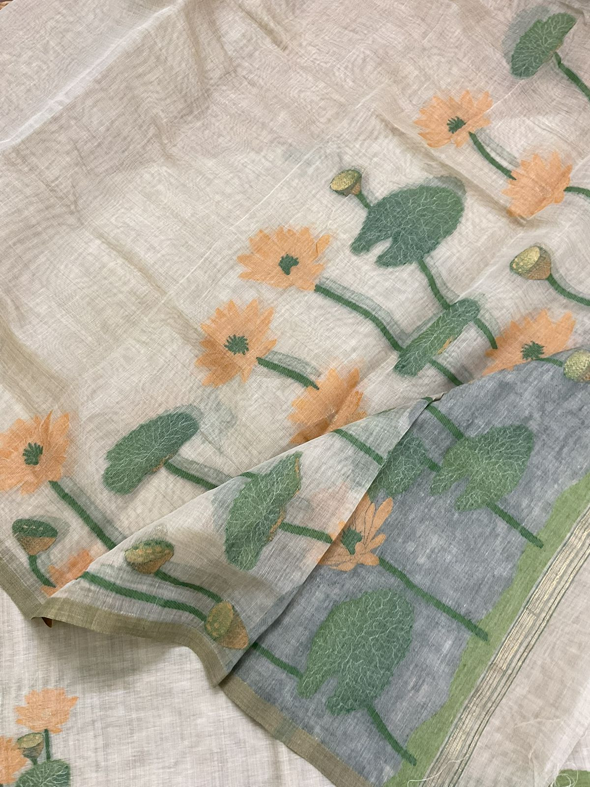 Soft Fine Slub Chanderi Jamdani Weaved Suit - Beige