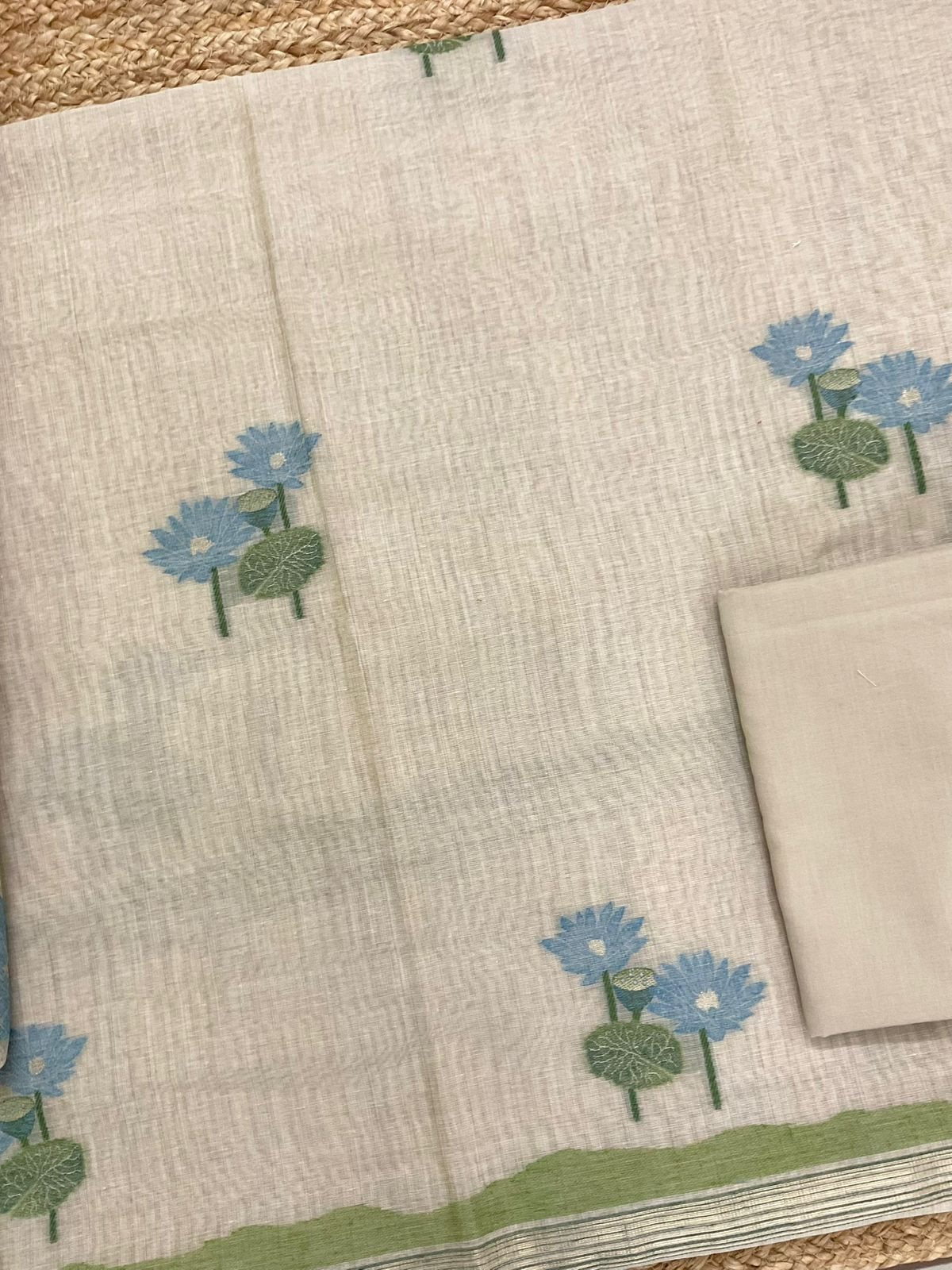 Soft Fine Slub Chanderi Jamdani Weaved Suit - Beige