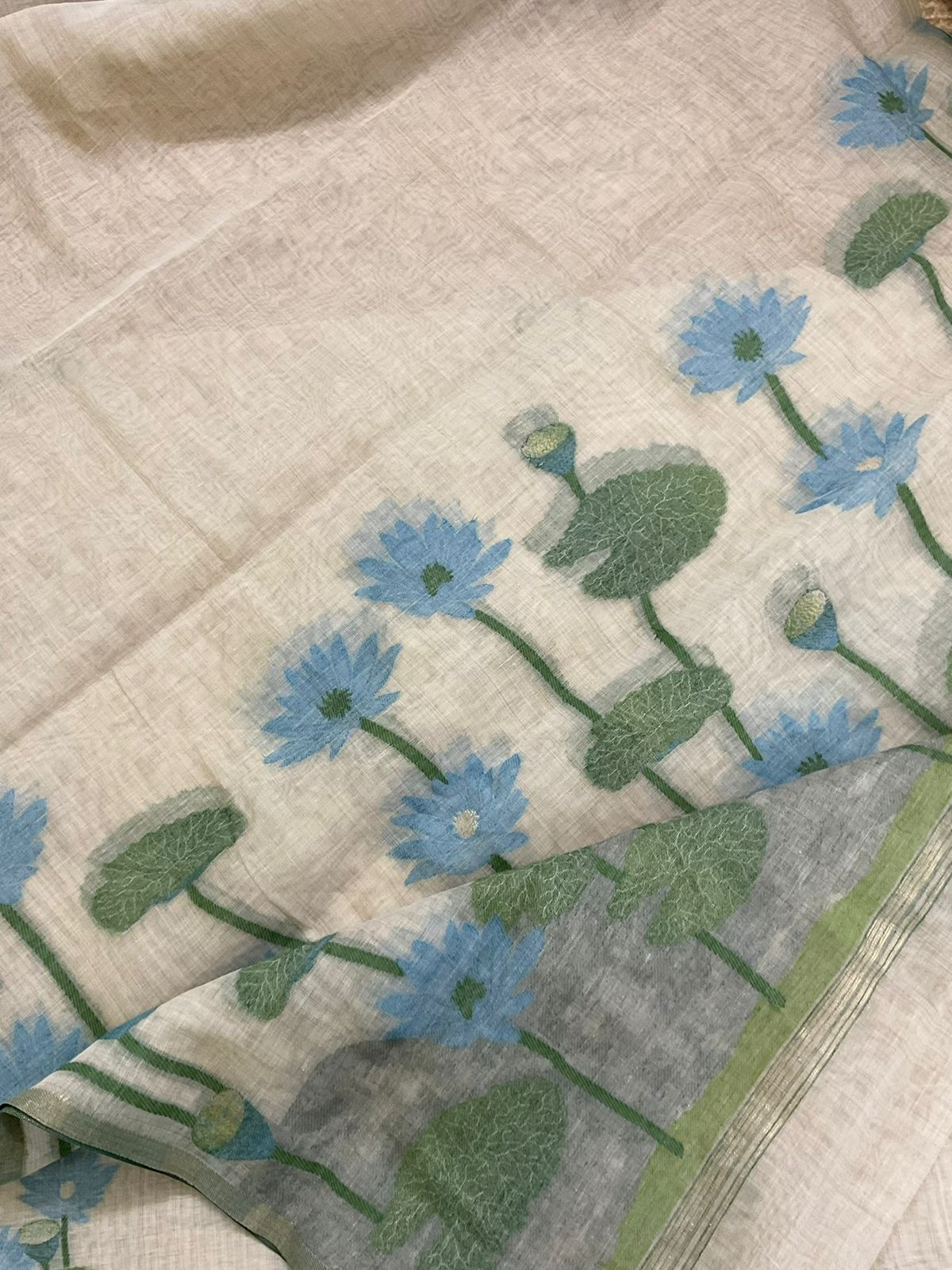 Soft Fine Slub Chanderi Jamdani Weaved Suit - Beige