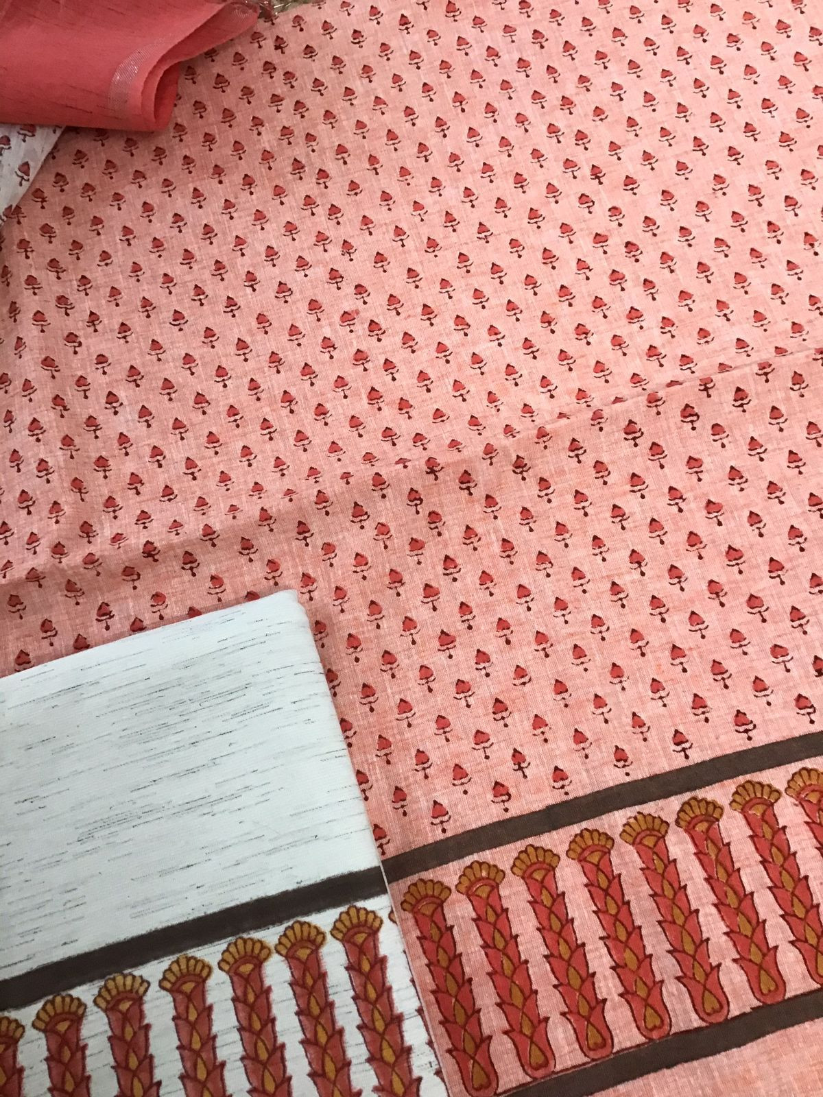 Pure Soft Khadi Cotton Printed Suit - Peach