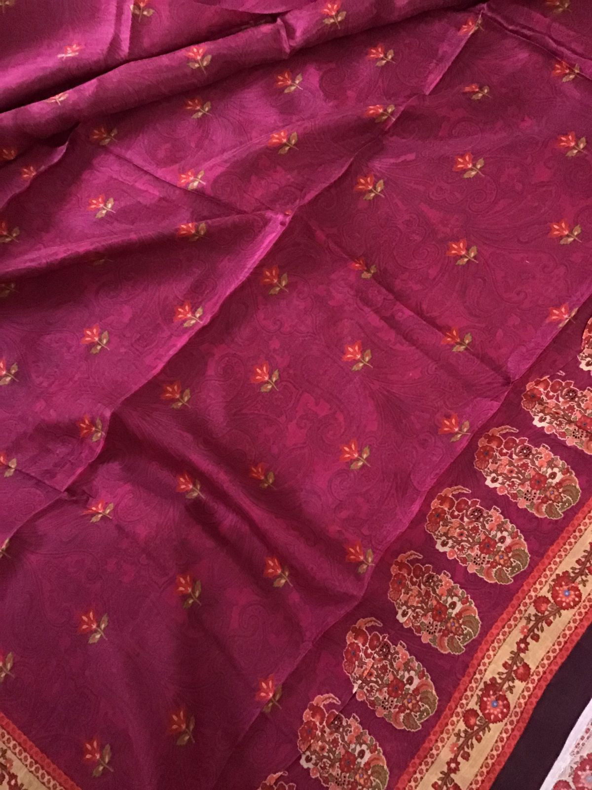 Pure Muslin Printed Embroidered Suit - Dark Pink