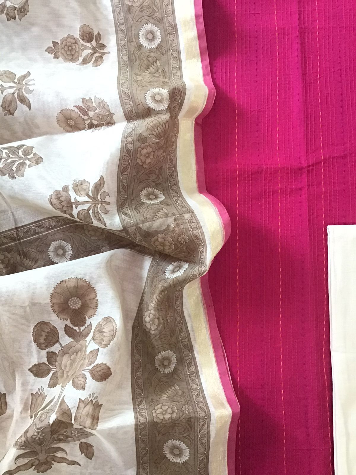 Pure Handloom Cotton Printed Embroidered Suit - Pink