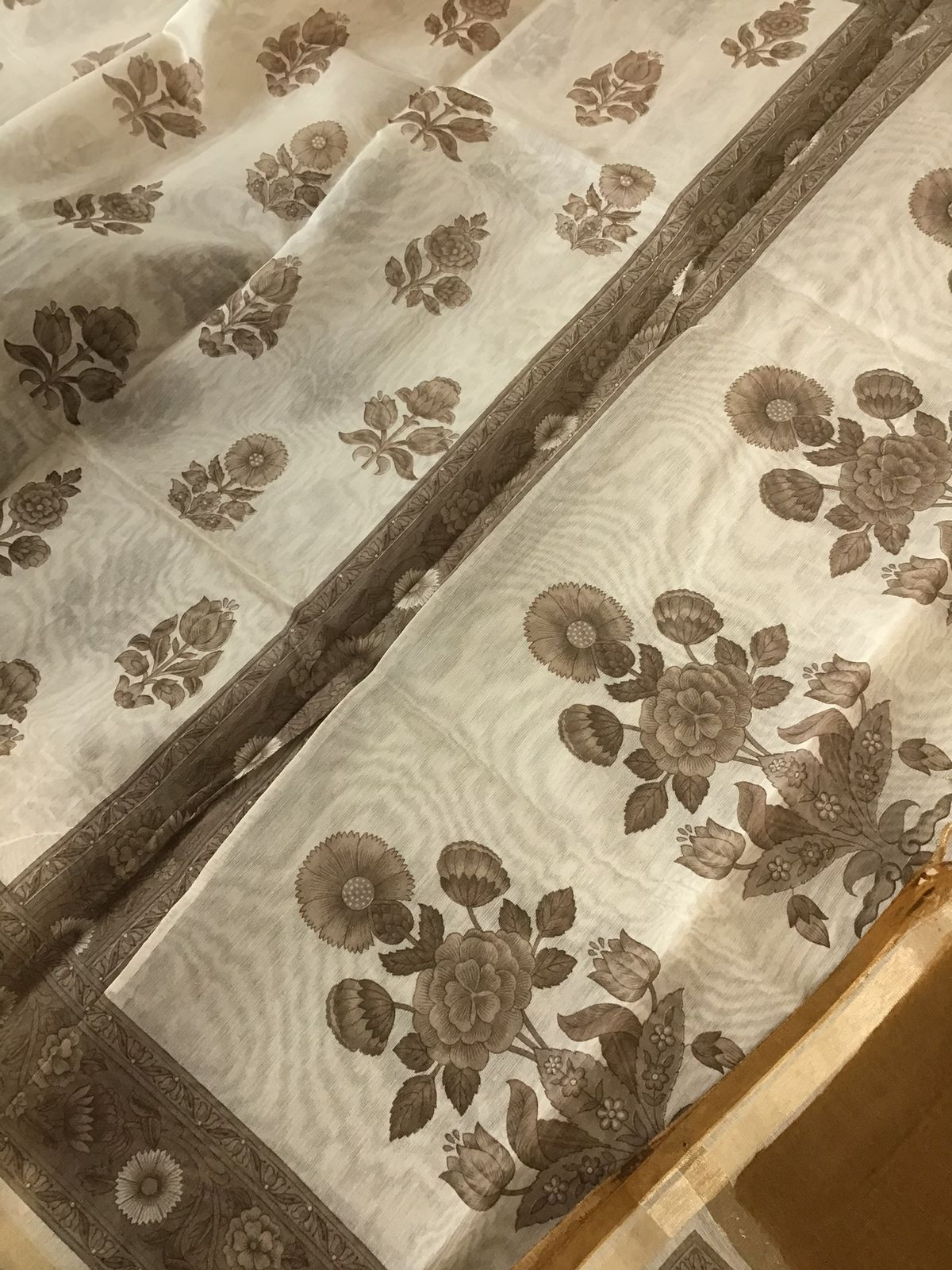 Pure Handloom Cotton Printed Embroidered Suit - Brown