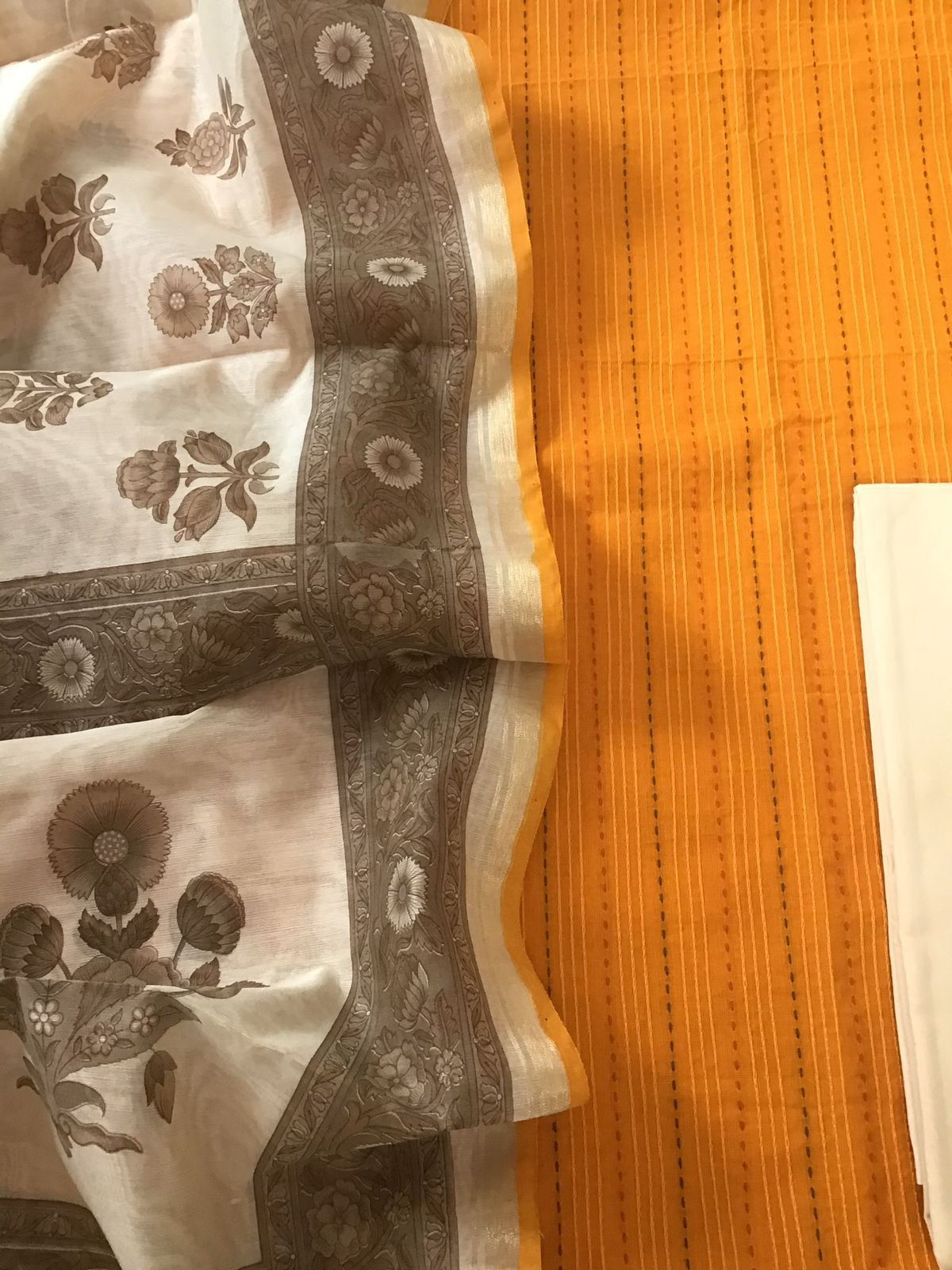 Pure Handloom Cotton Printed Embroidered Suit - Yellow