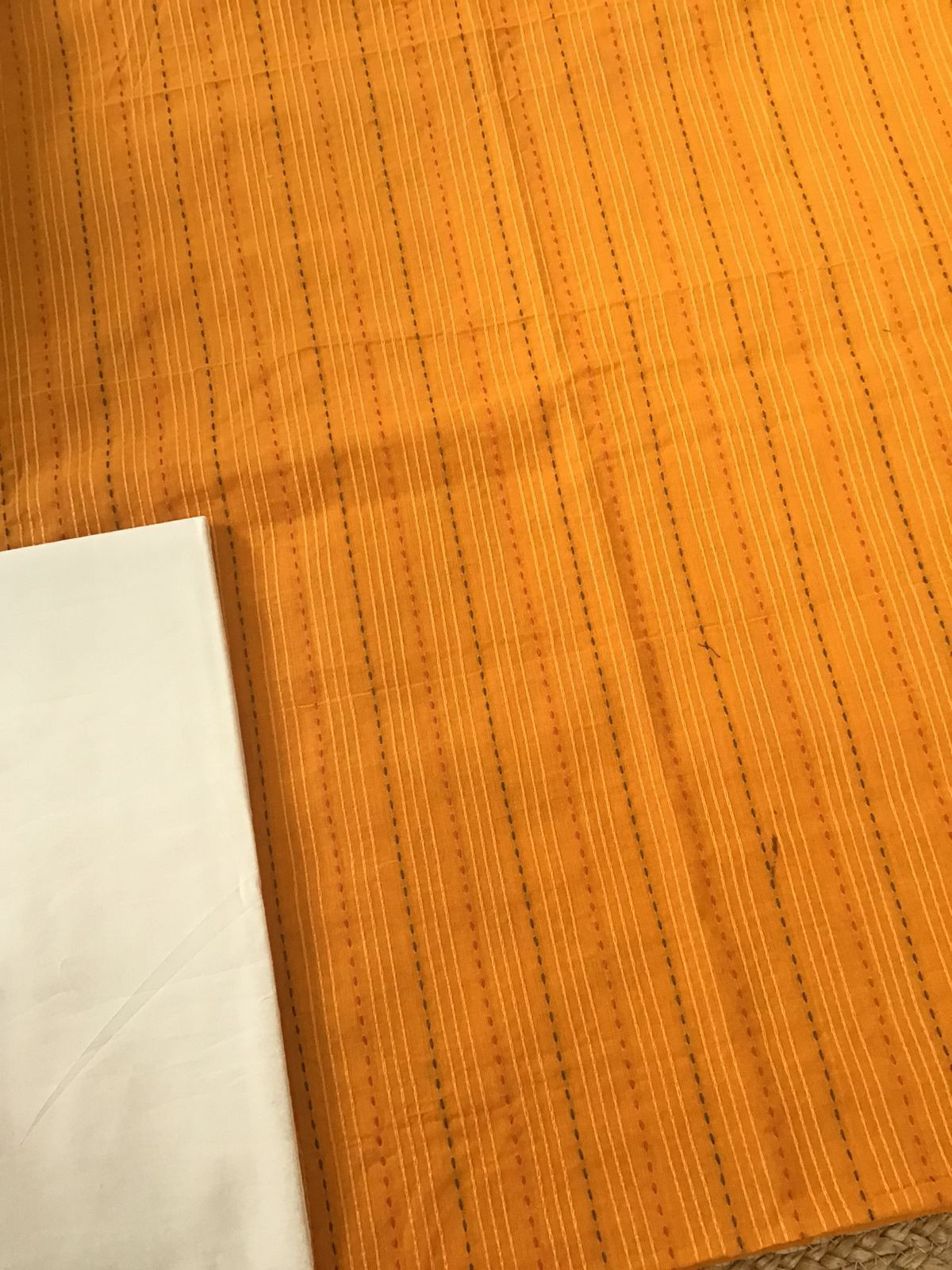 Pure Handloom Cotton Printed Embroidered Suit - Yellow