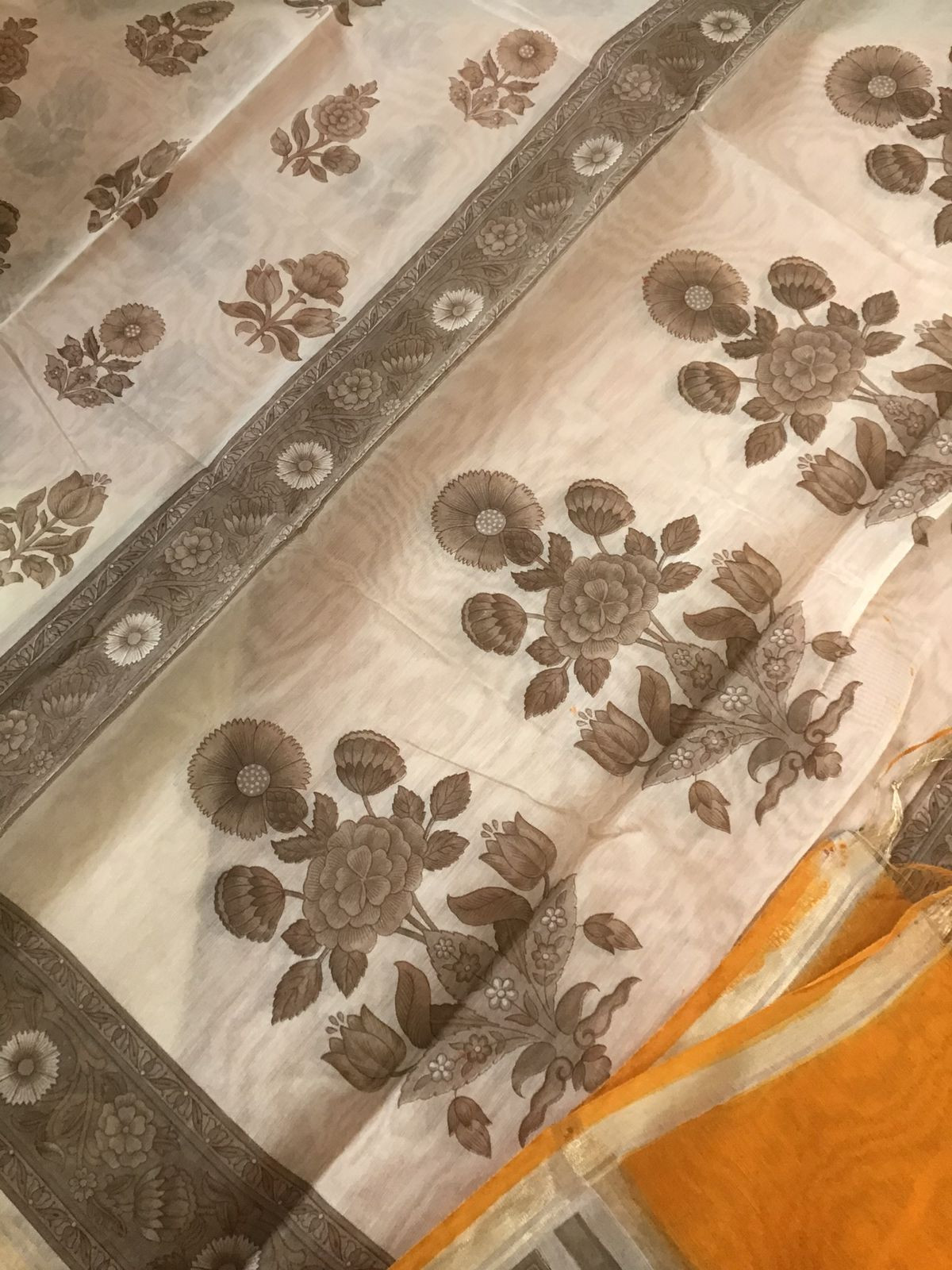 Pure Handloom Cotton Printed Embroidered Suit - Yellow