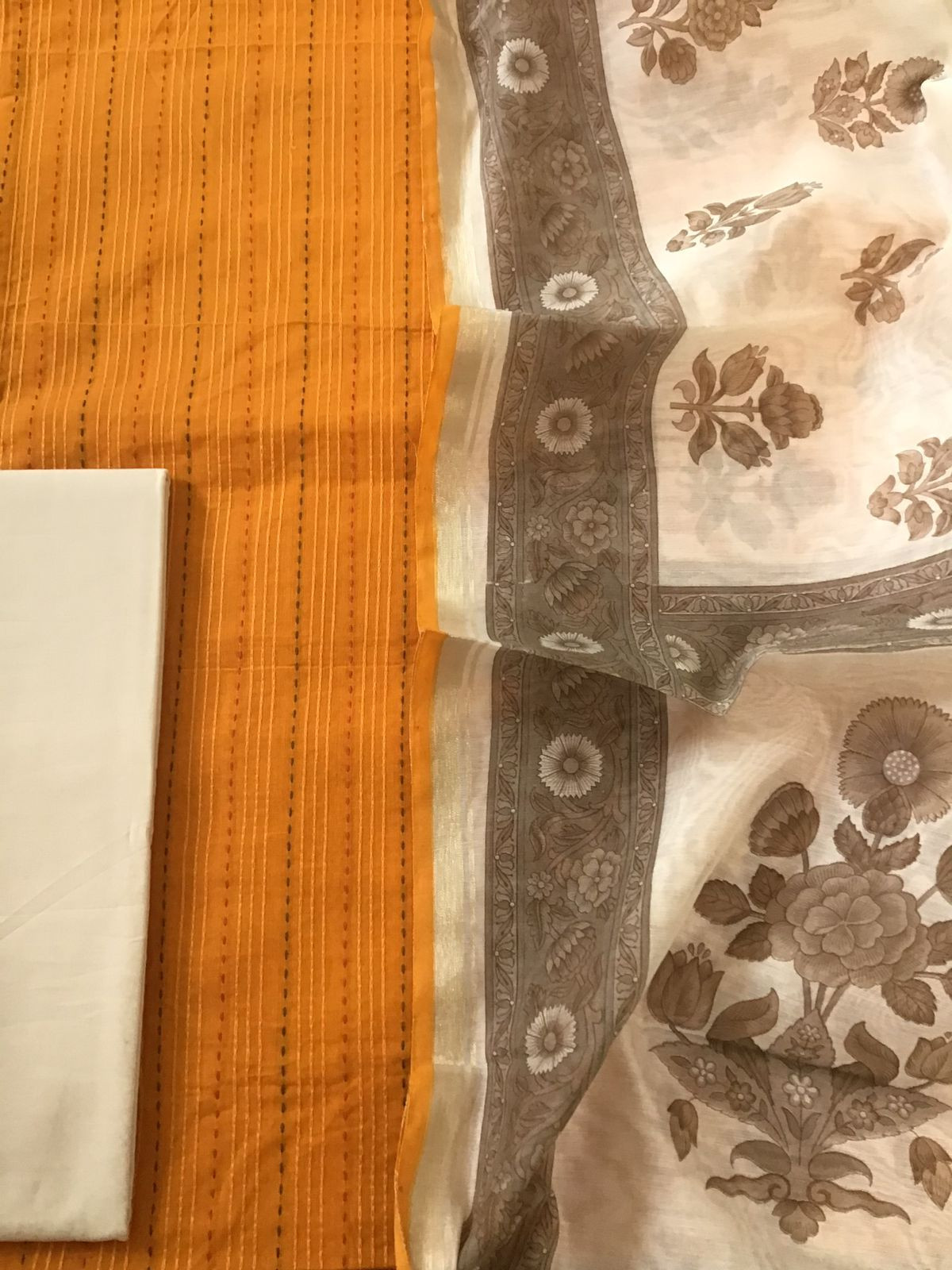 Pure Handloom Cotton Printed Embroidered Suit - Yellow