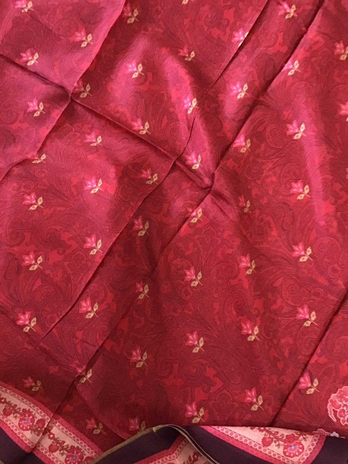 Pure Muslin Printed Embroidered Suit - Dark Red