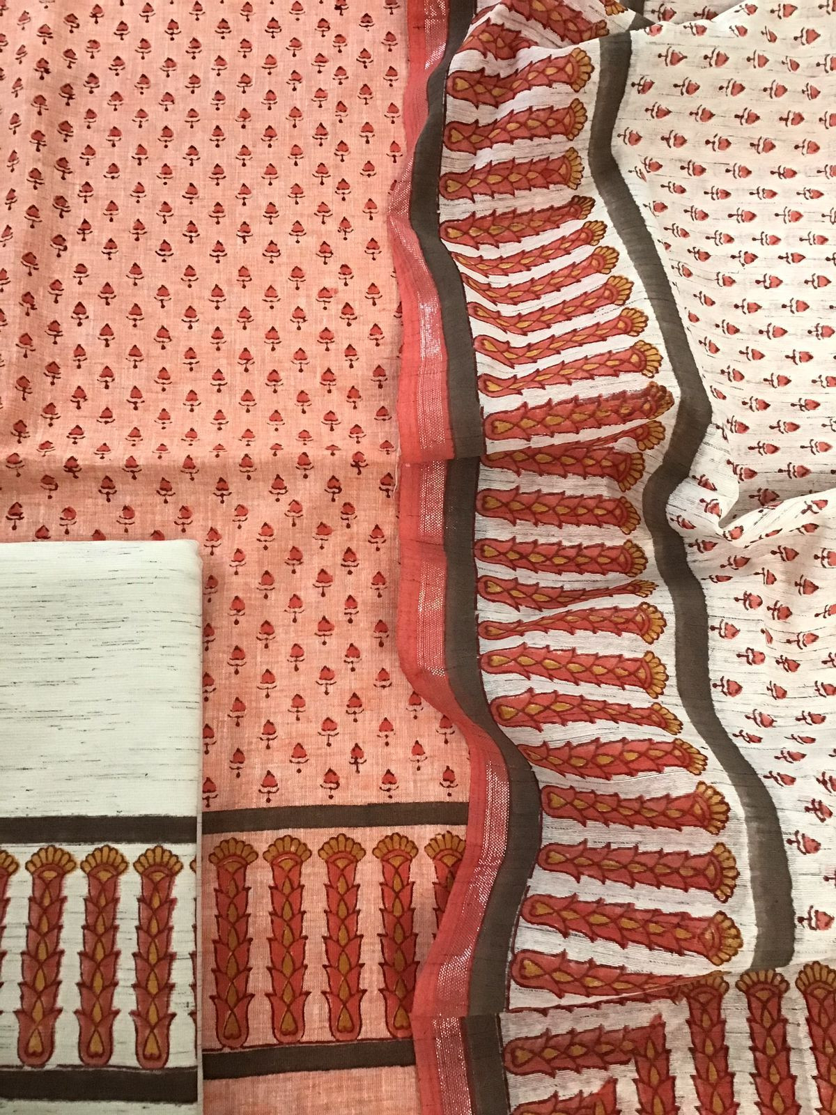 Pure Soft Khadi Cotton Printed Suit - Peach