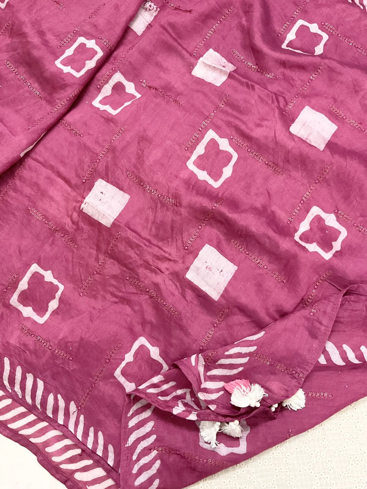 Pure Cotton Printed Embroidered Suit - Off White