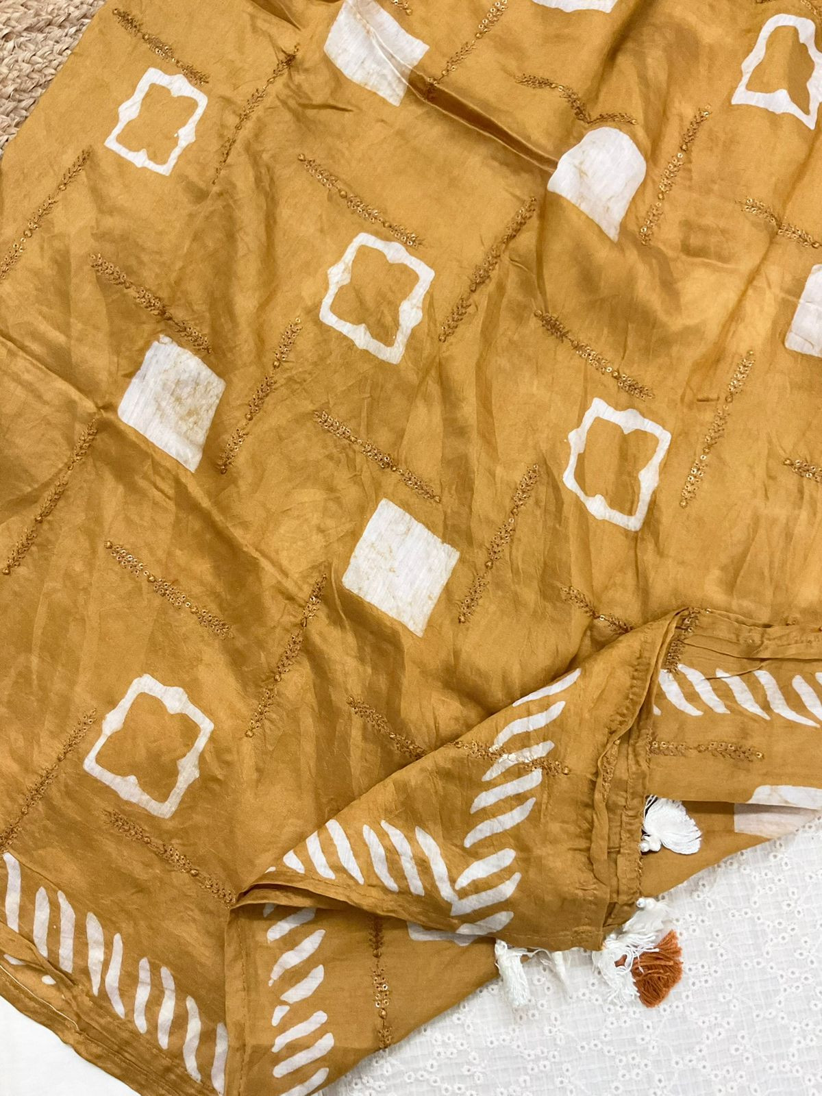 Pure Cotton Printed Embroidered Suit - Off White