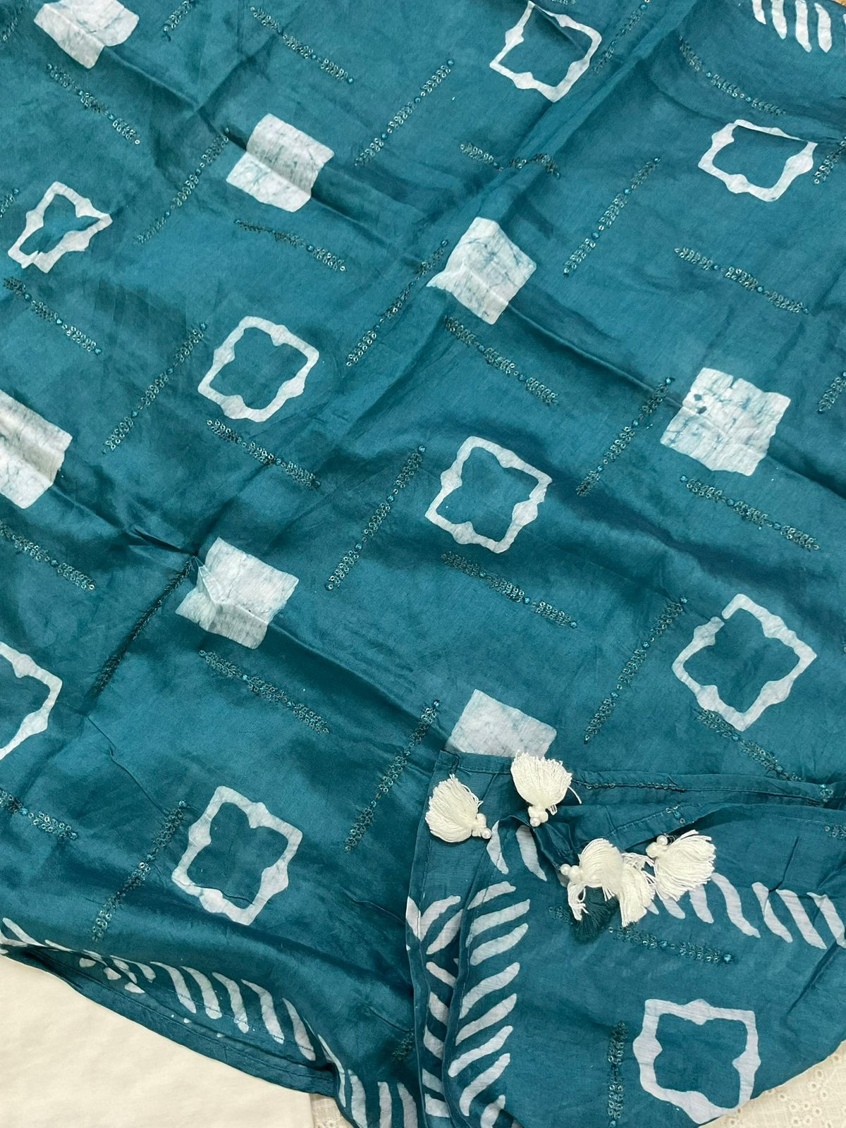 Pure Cotton Printed Embroidered Suit - Off White