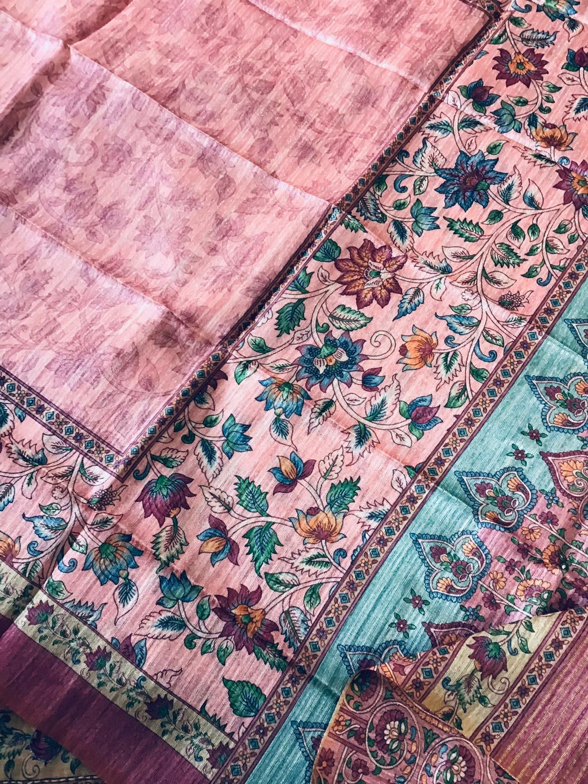 Soft Raw Silk Printed Embroidered Suit - Pink