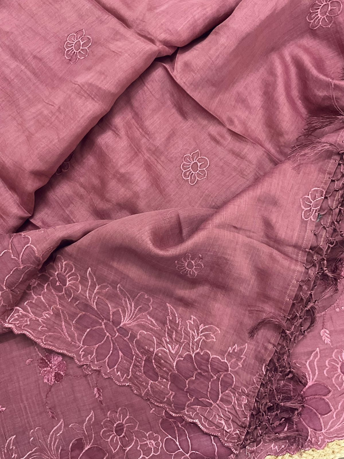 Pure Mul Chanderi Embroidered Suit - Dark Onion Pink