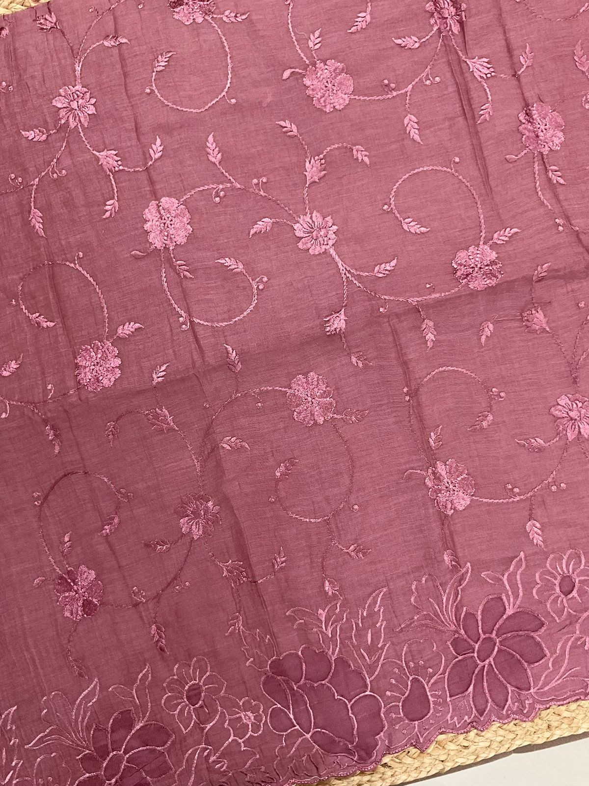 Pure Mul Chanderi Embroidered Suit - Dark Onion Pink