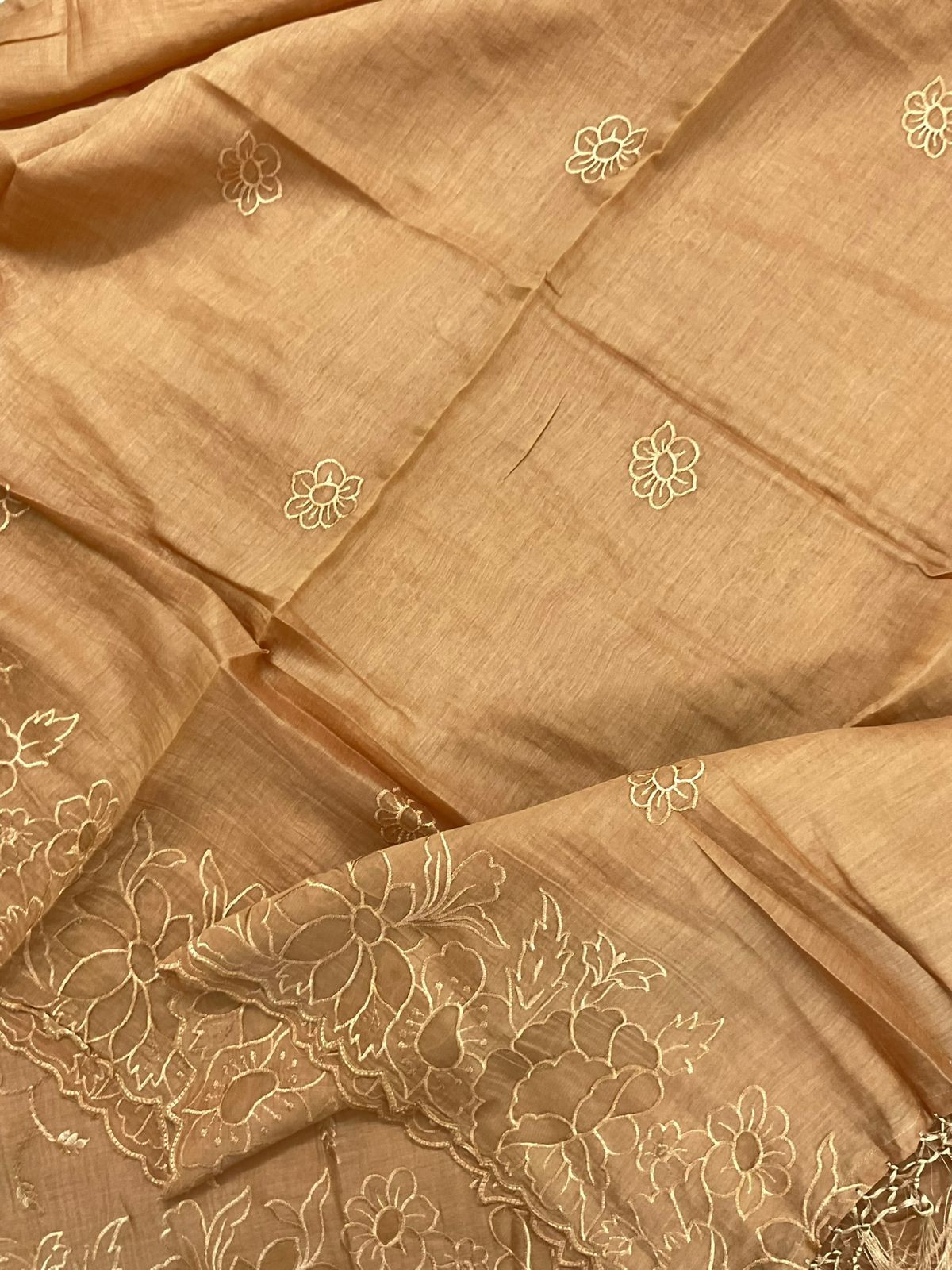 Pure Mul Chanderi Embroidered Suit - Golden Orange