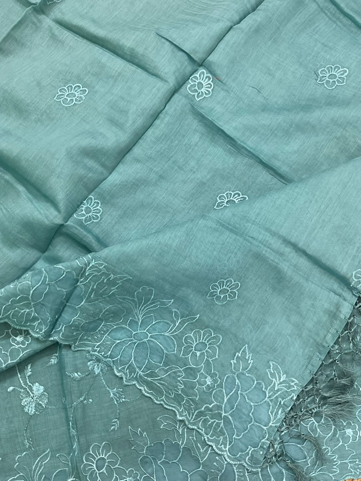 Pure Mul Chanderi Embroidered Suit - Blue