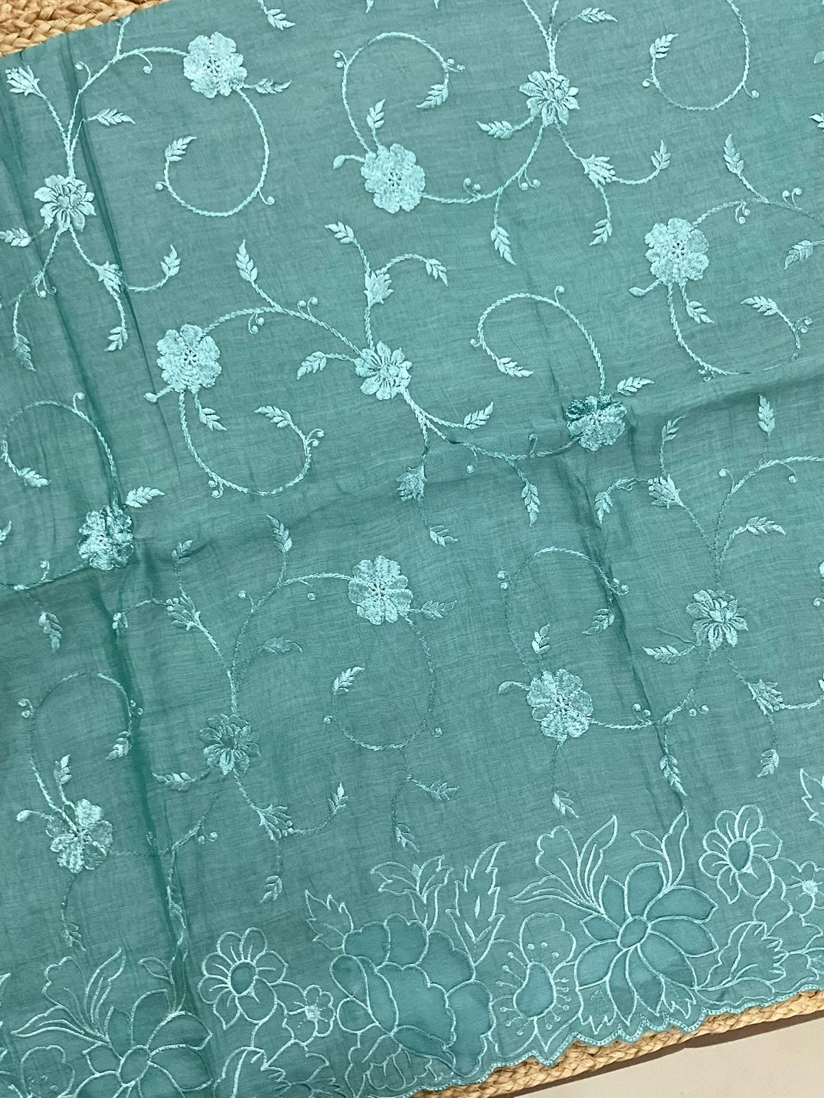 Pure Mul Chanderi Embroidered Suit - Blue