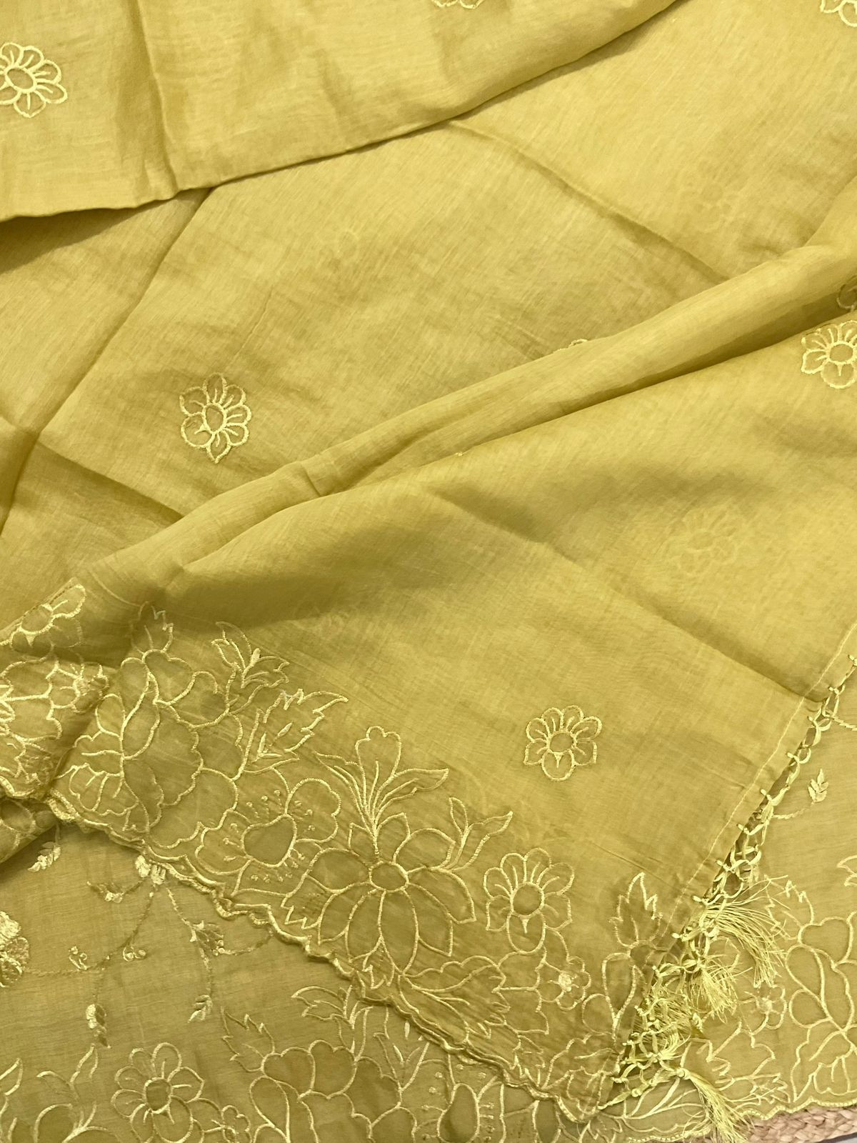 Pure Mul Chanderi Embroidered Suit - Green