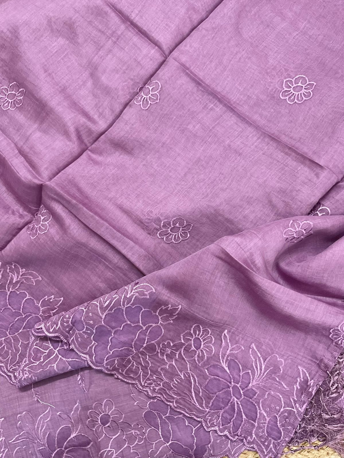 Pure Mul Chanderi Embroidered Suit - Purple