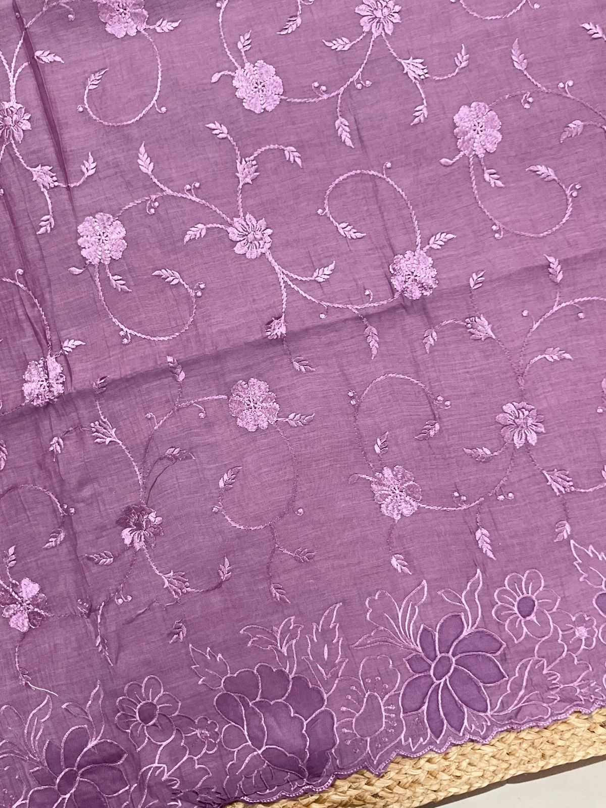 Pure Mul Chanderi Embroidered Suit - Purple