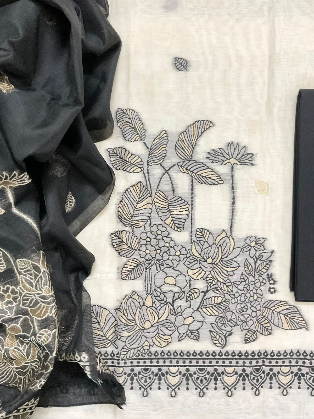 Soft Fine Slub Chanderi Jamdani Weaved Suit - Off White