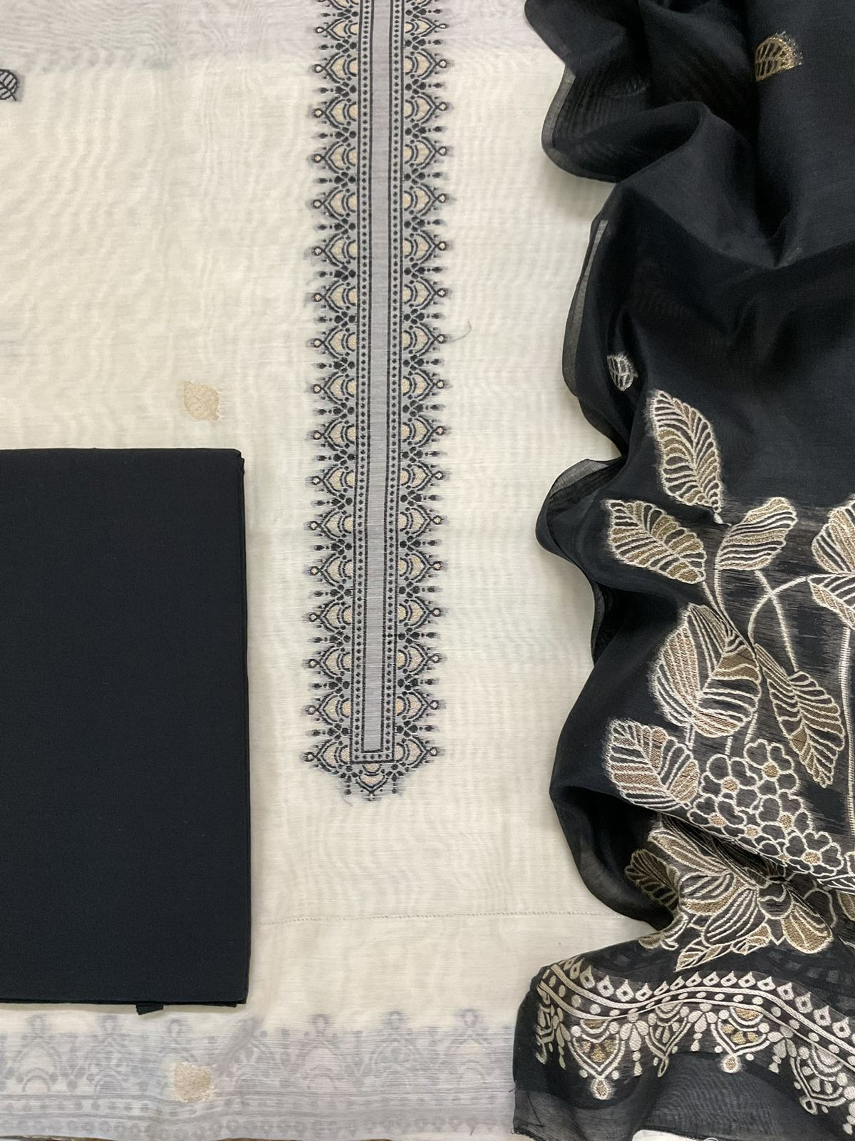 Soft Fine Slub Chanderi Jamdani Weaved Suit - Off White