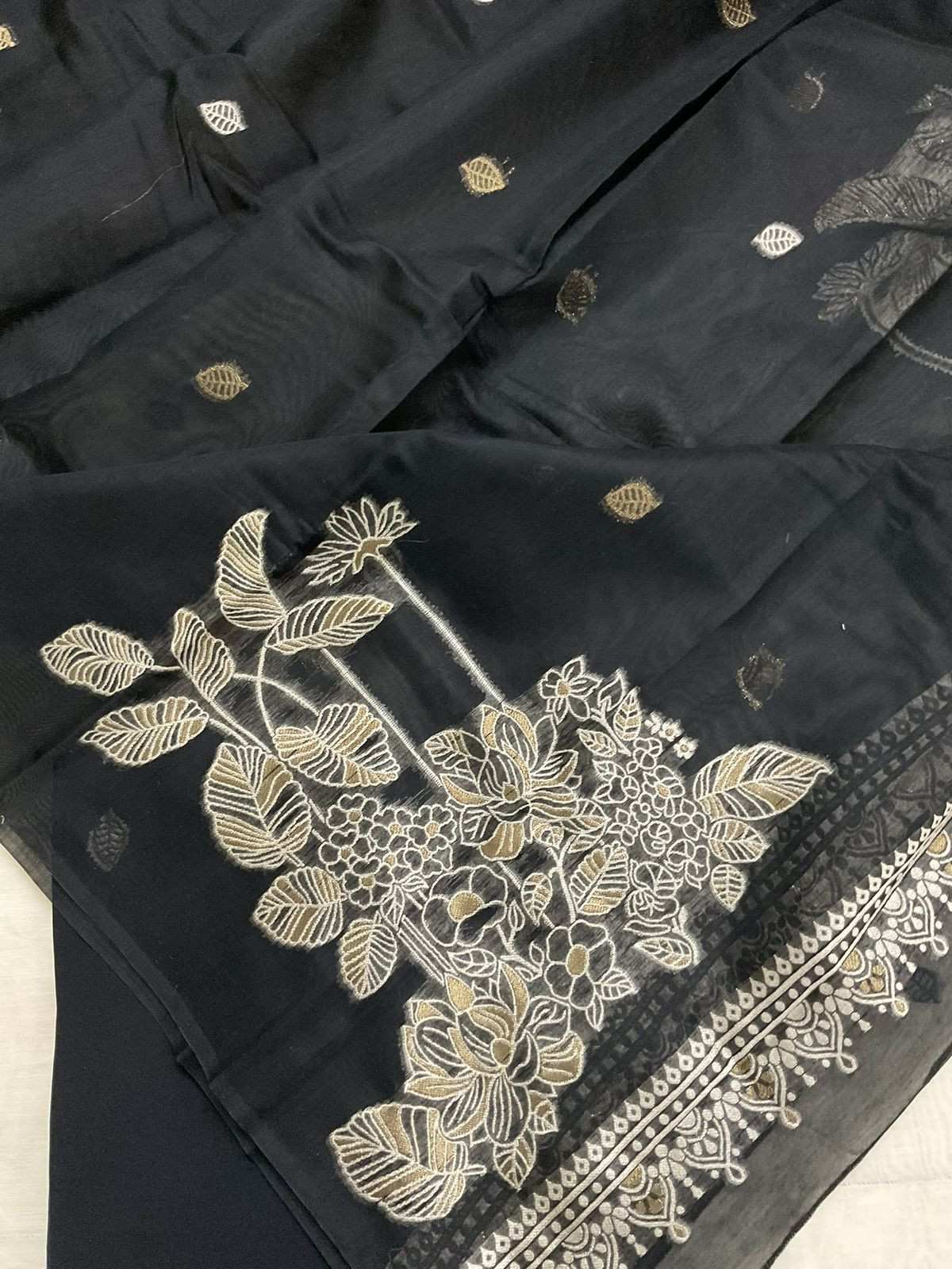 Soft Fine Slub Chanderi Jamdani Weaved Suit - Off White