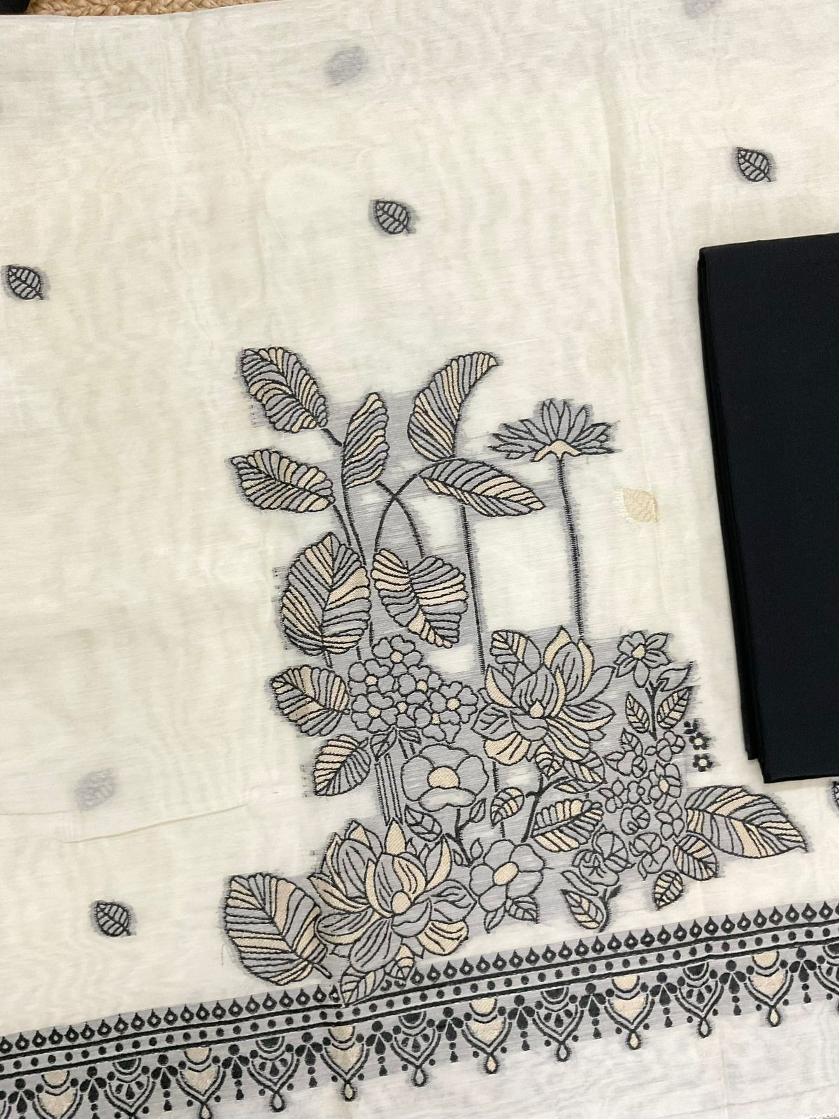 Soft Fine Slub Chanderi Jamdani Weaved Suit - Off White