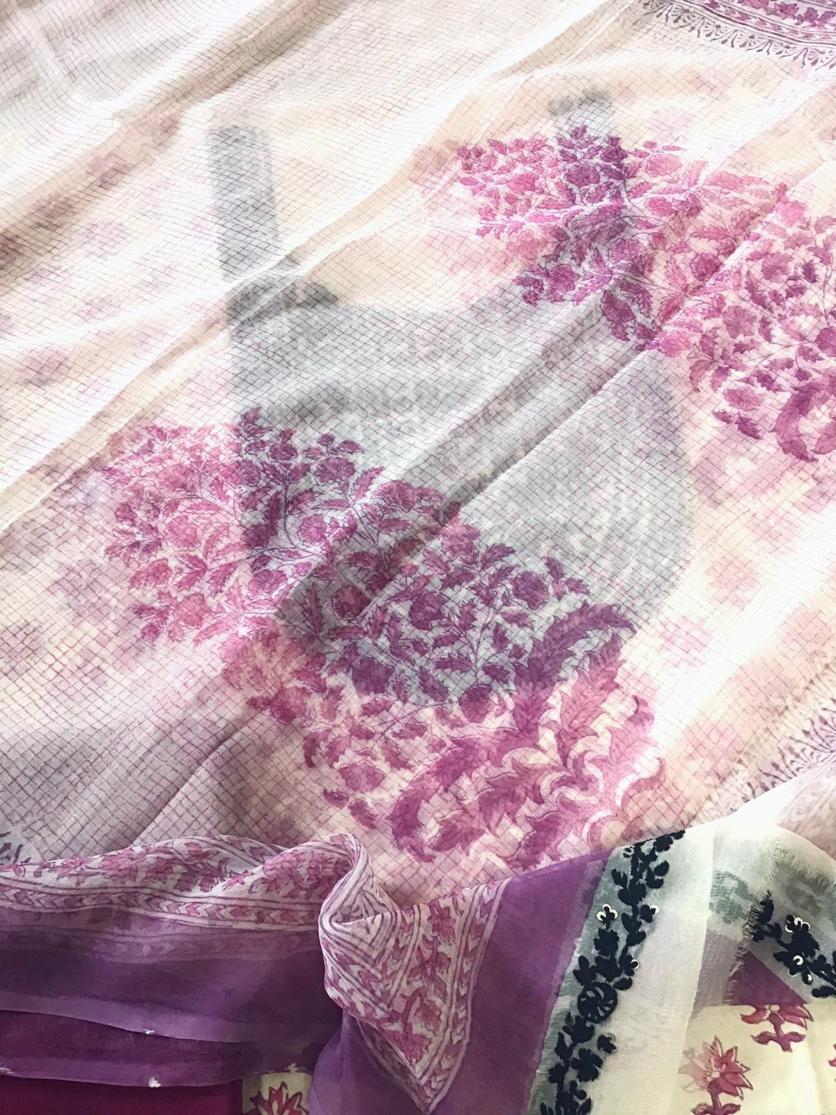 Pure Fine Cotton Silk Block Printed Embroidered Suit - Offwhite