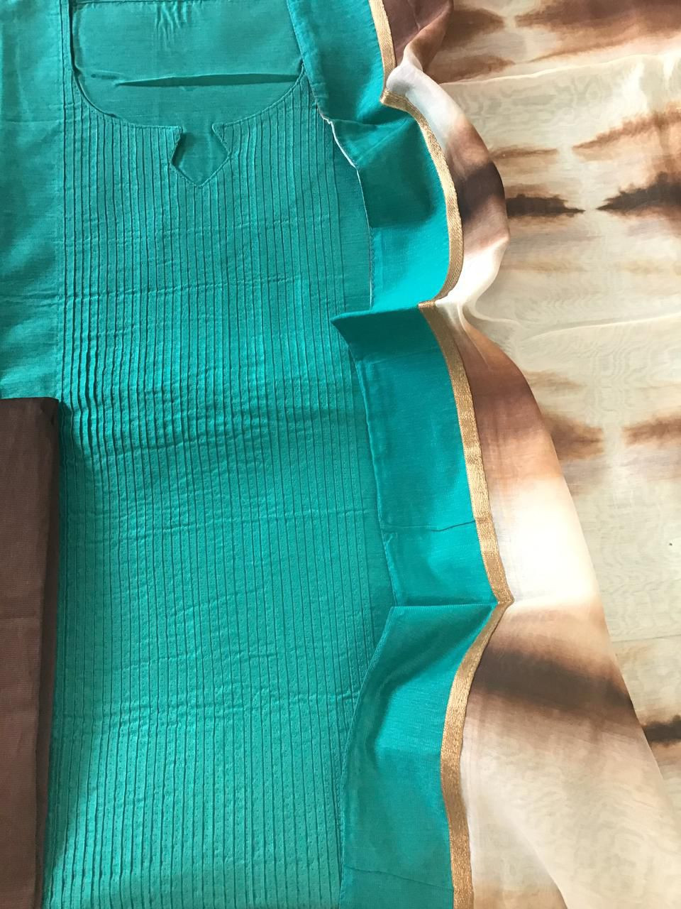 Pure Cotton Silk Printed Embroidered Suit - Blue