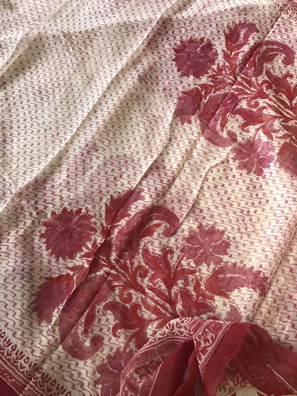 Pure Gajji Silk Block Printed Embroidered Suit - Beige