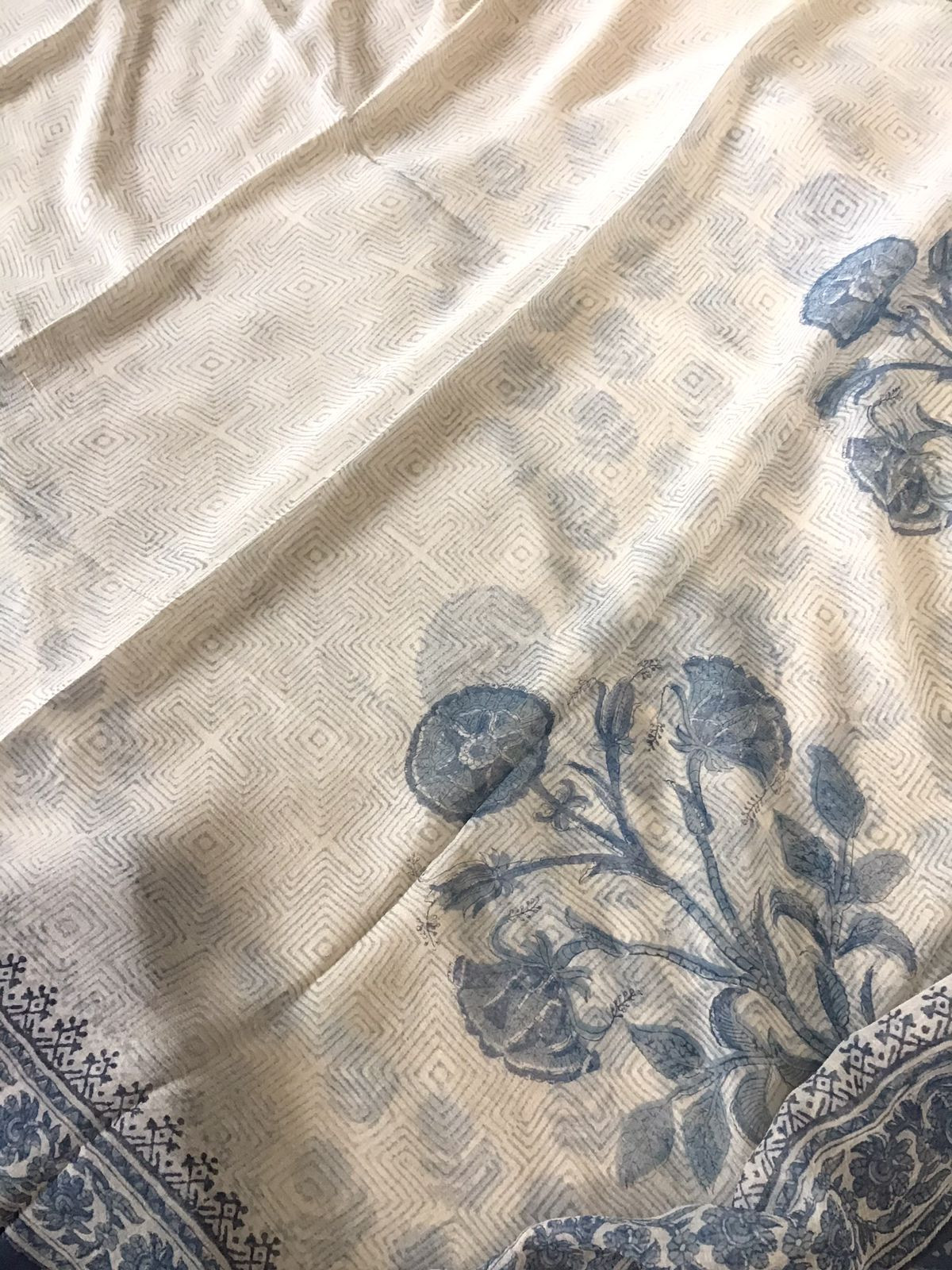 Pure Gajji Silk Block Printed Embroidered Suit - Beige