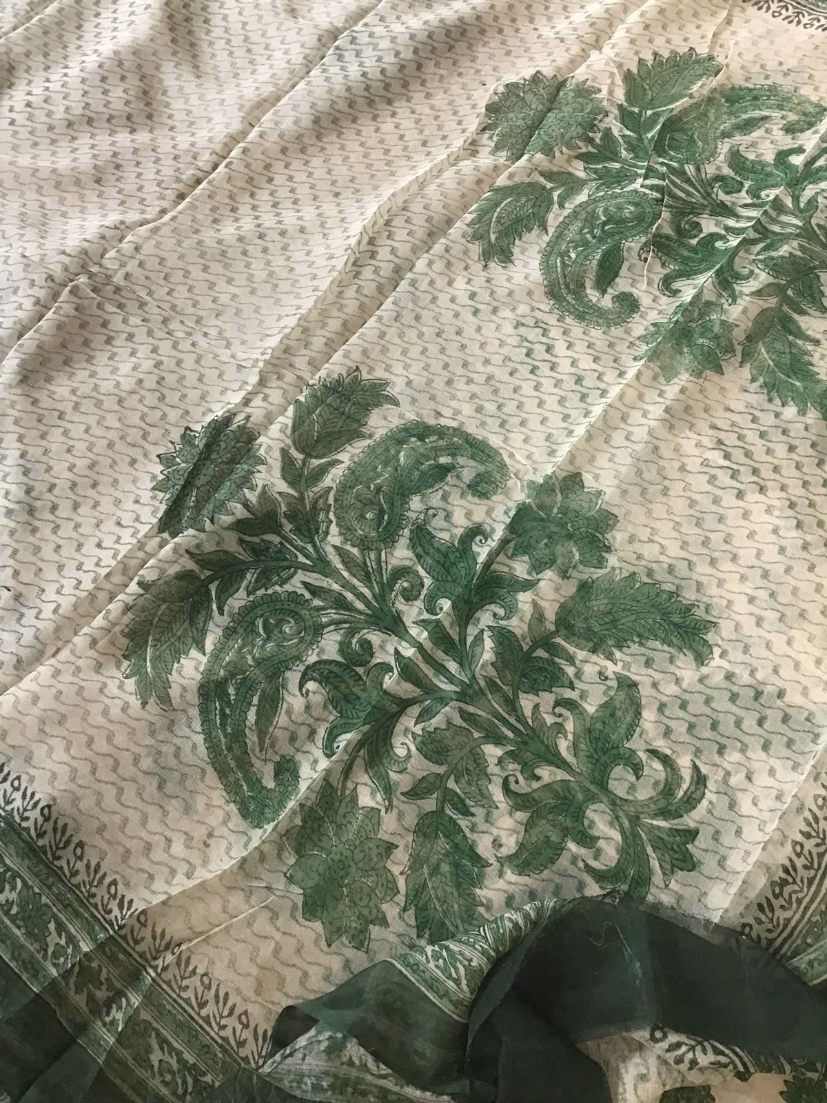 Pure Gajji Silk Block Printed Embroidered Suit - Beige